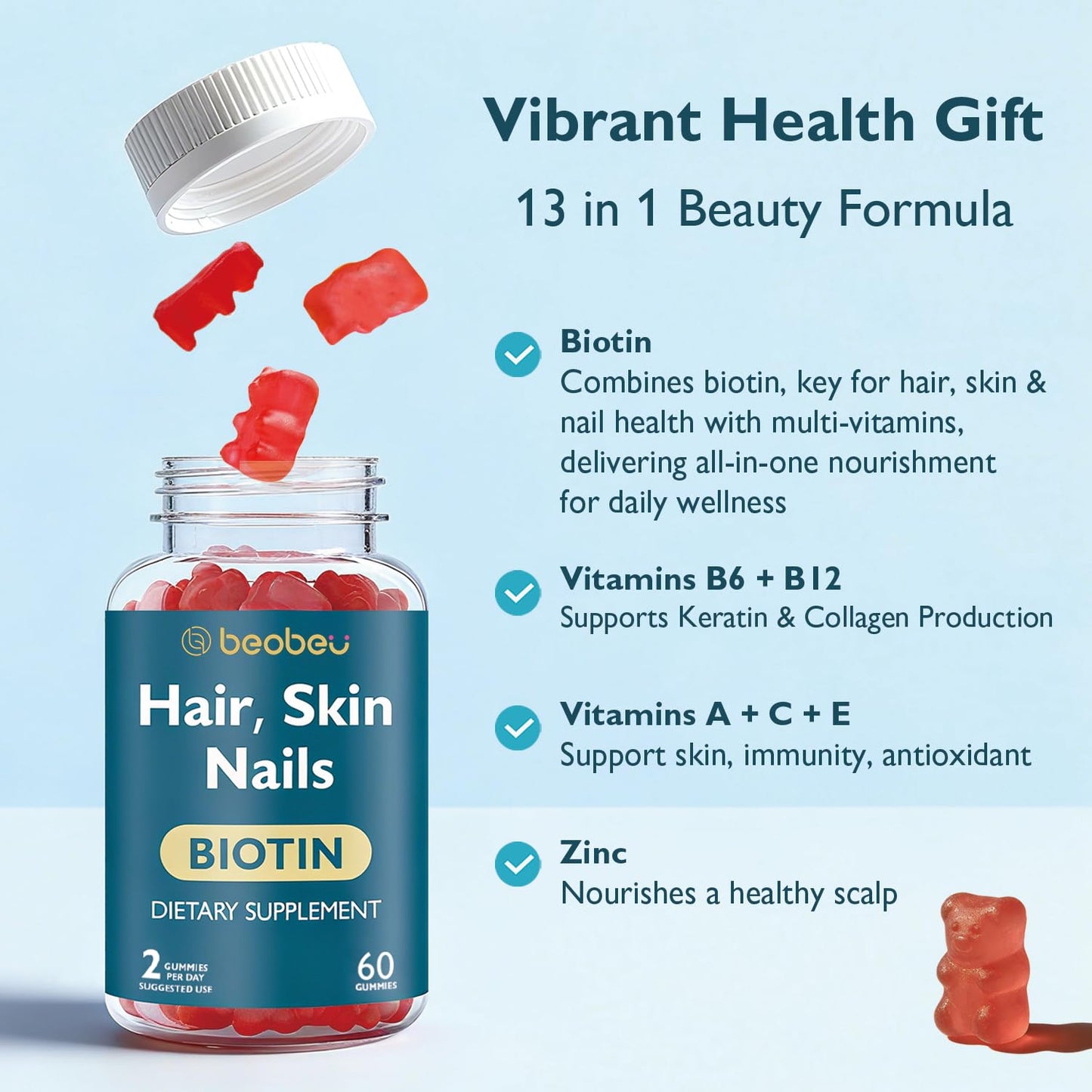 beobeu Hair Skin and Nails Biotin Gummy 60