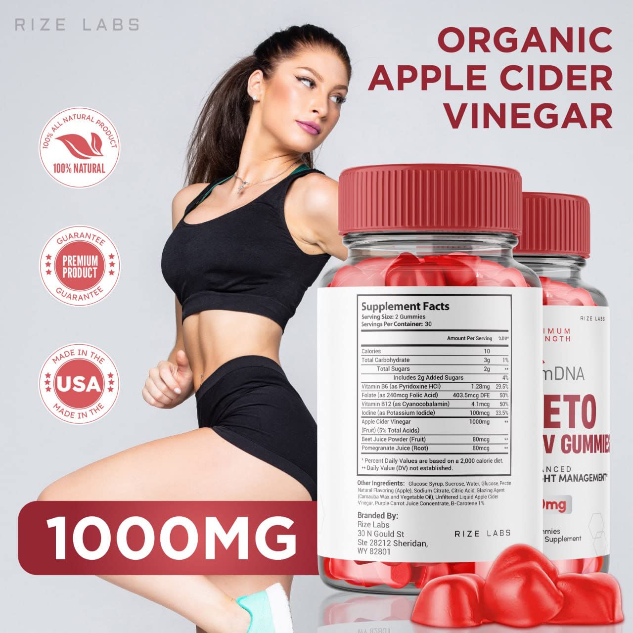 rize labs SlimDNA Keto Gummies with Apple Cider Vinegar (ACV), 120 Gummies