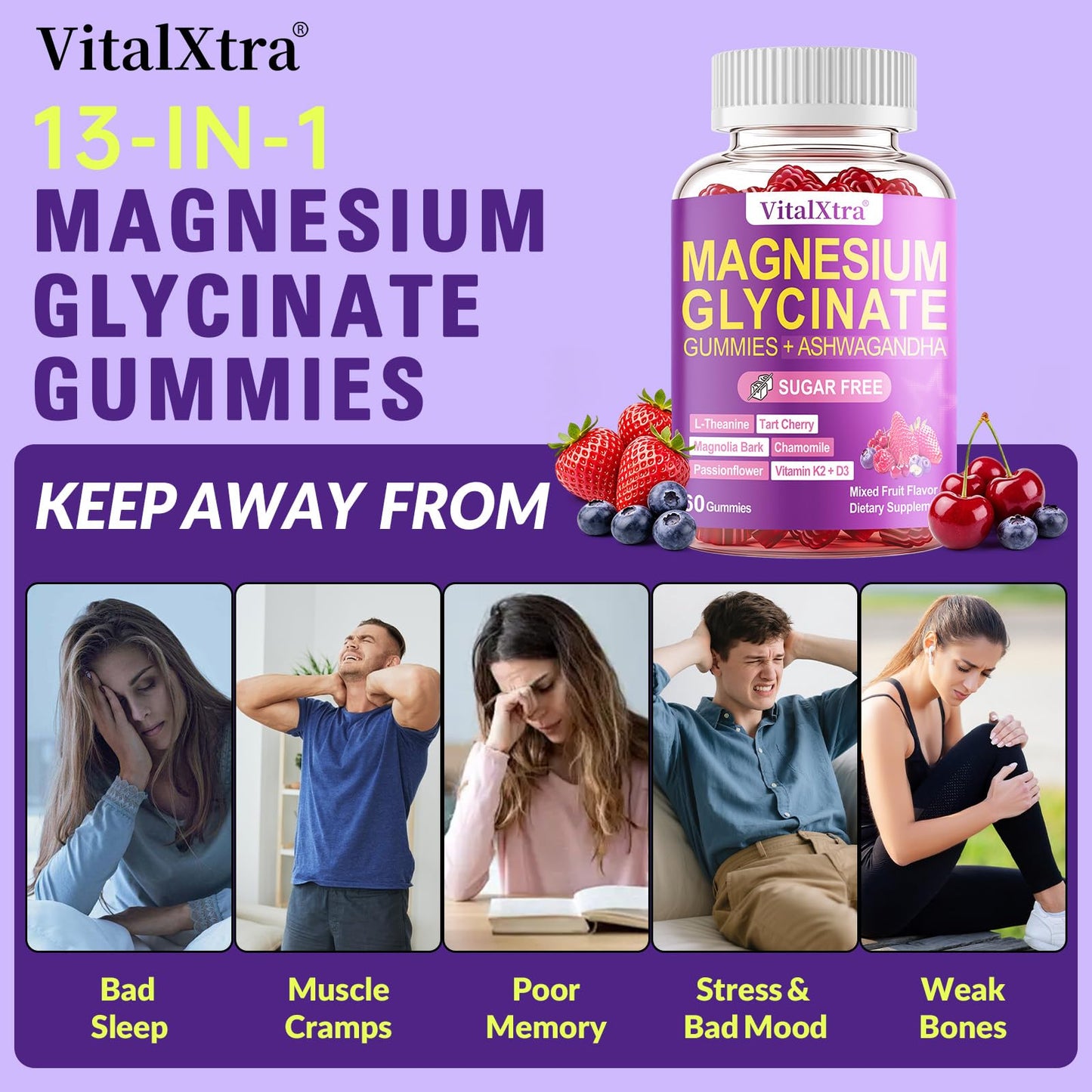 VitalXtra Sugar-Free Magnesium Glycinate Gummies 60 Count