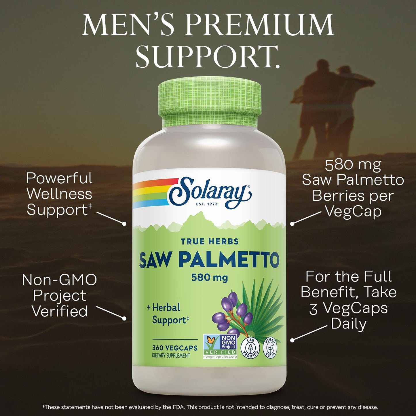 SOLARAY Saw Palmetto Berries 580 mg Capsule, 360 Capsules