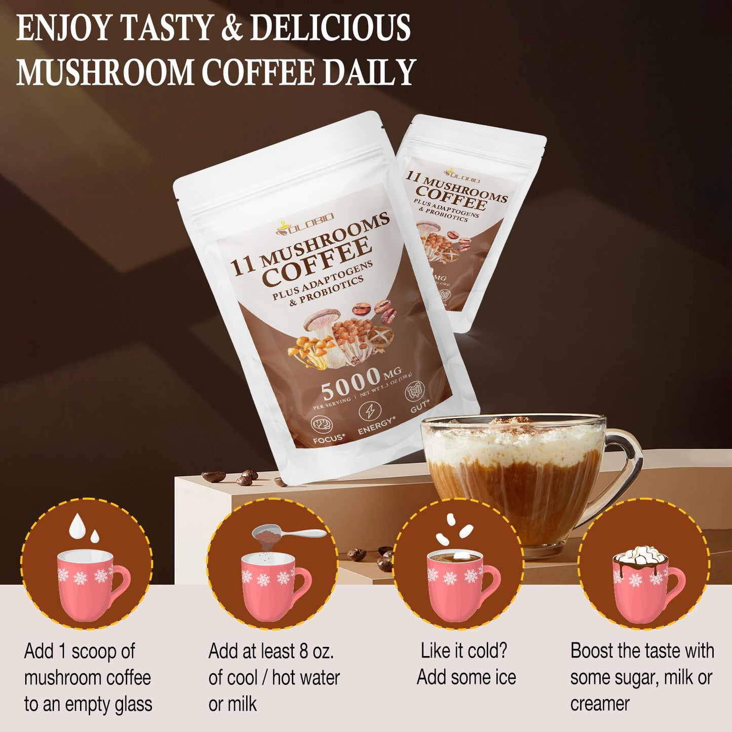 OLOBIO Mushroom Coffee Powder 5.3 oz