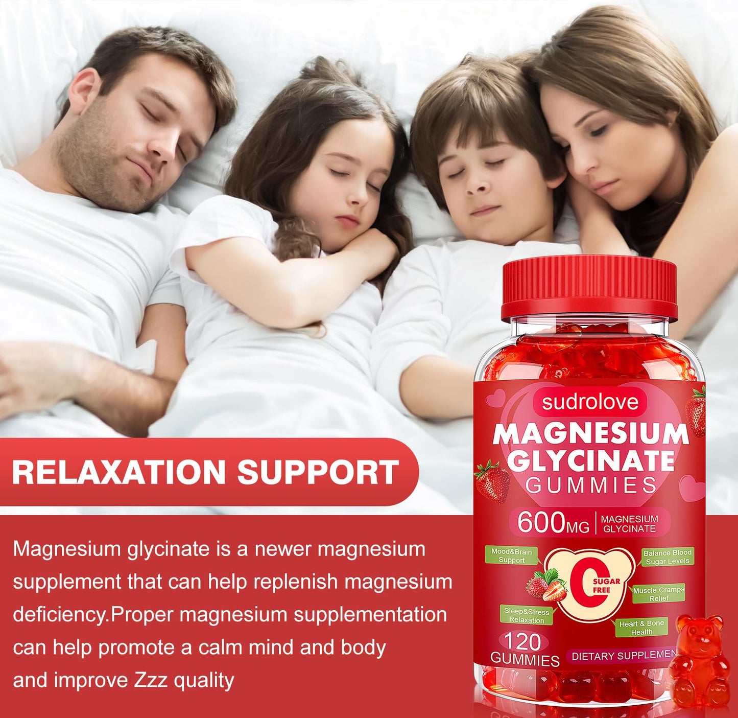 Sudrolove Magnesium Glycinate Gummies 600mg per Serving, 240 Count