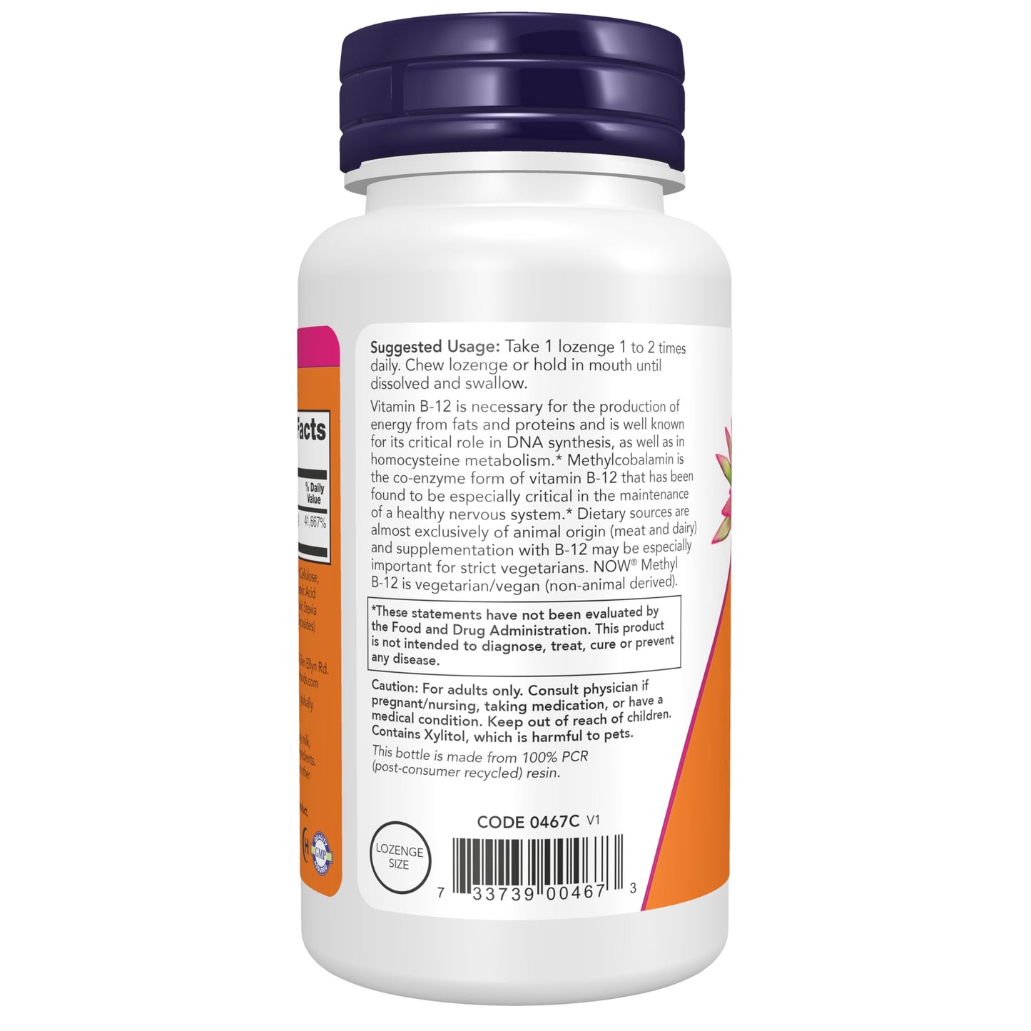 NOW Foods Methyl B-12 (Methylcobalamin) 1,000 mcg Chewable 250 Lozenges