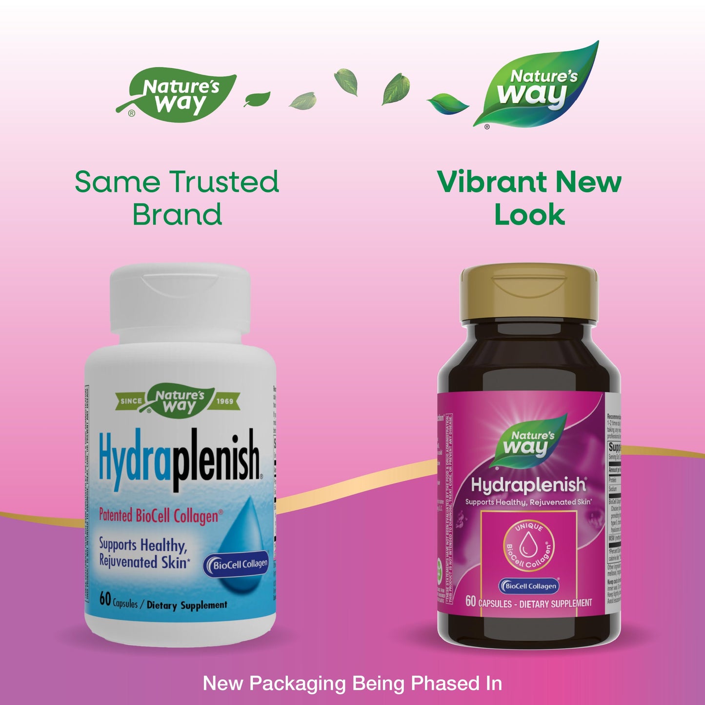 Nature's Way Hydraplenish Unique BioCell Collagen with Hyaluronic Acid, MSM, Supports Healthy Hair, Skin and Nails Capsules, 60 Count