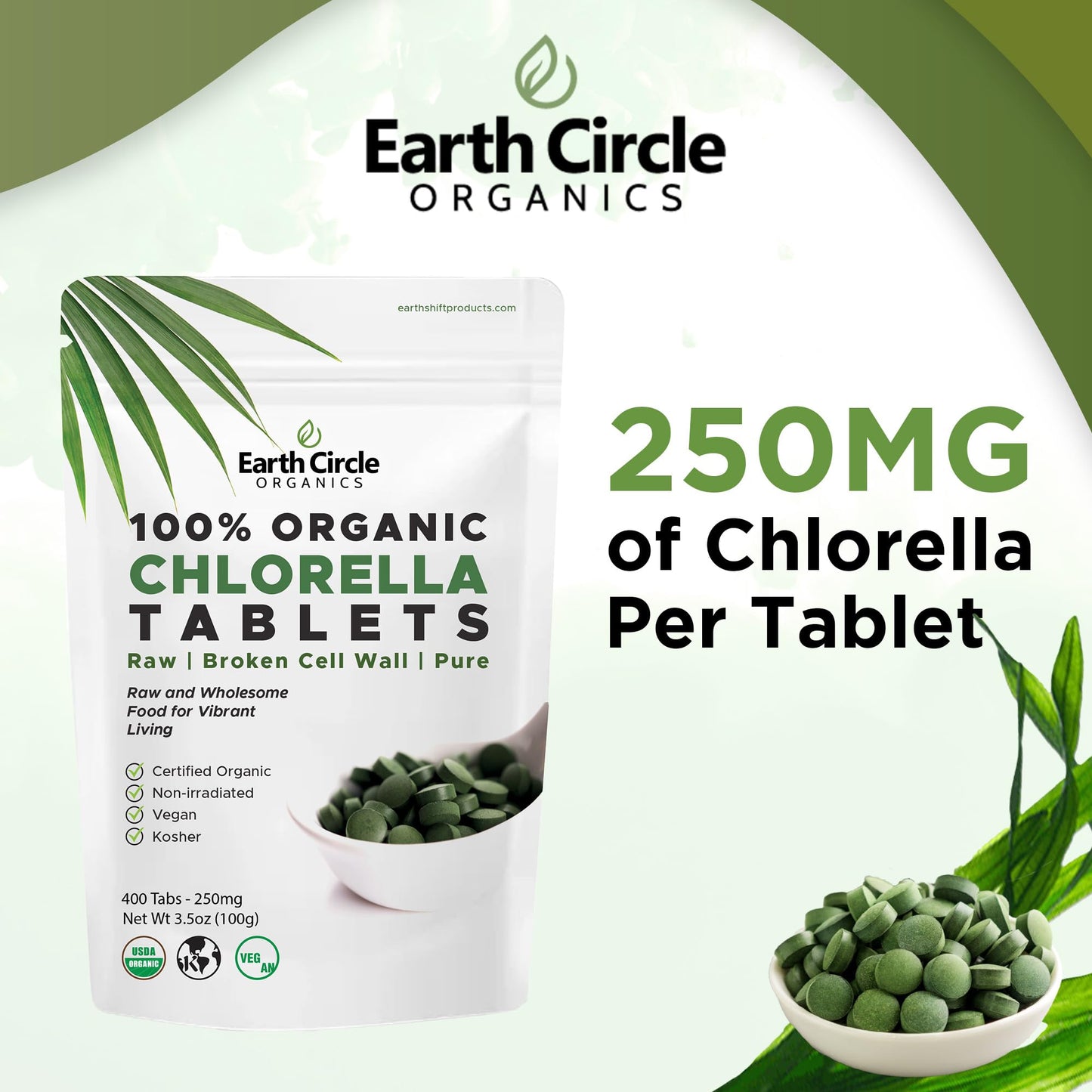 Earth Circle Organics Organic Chlorella Tablets 400 Count