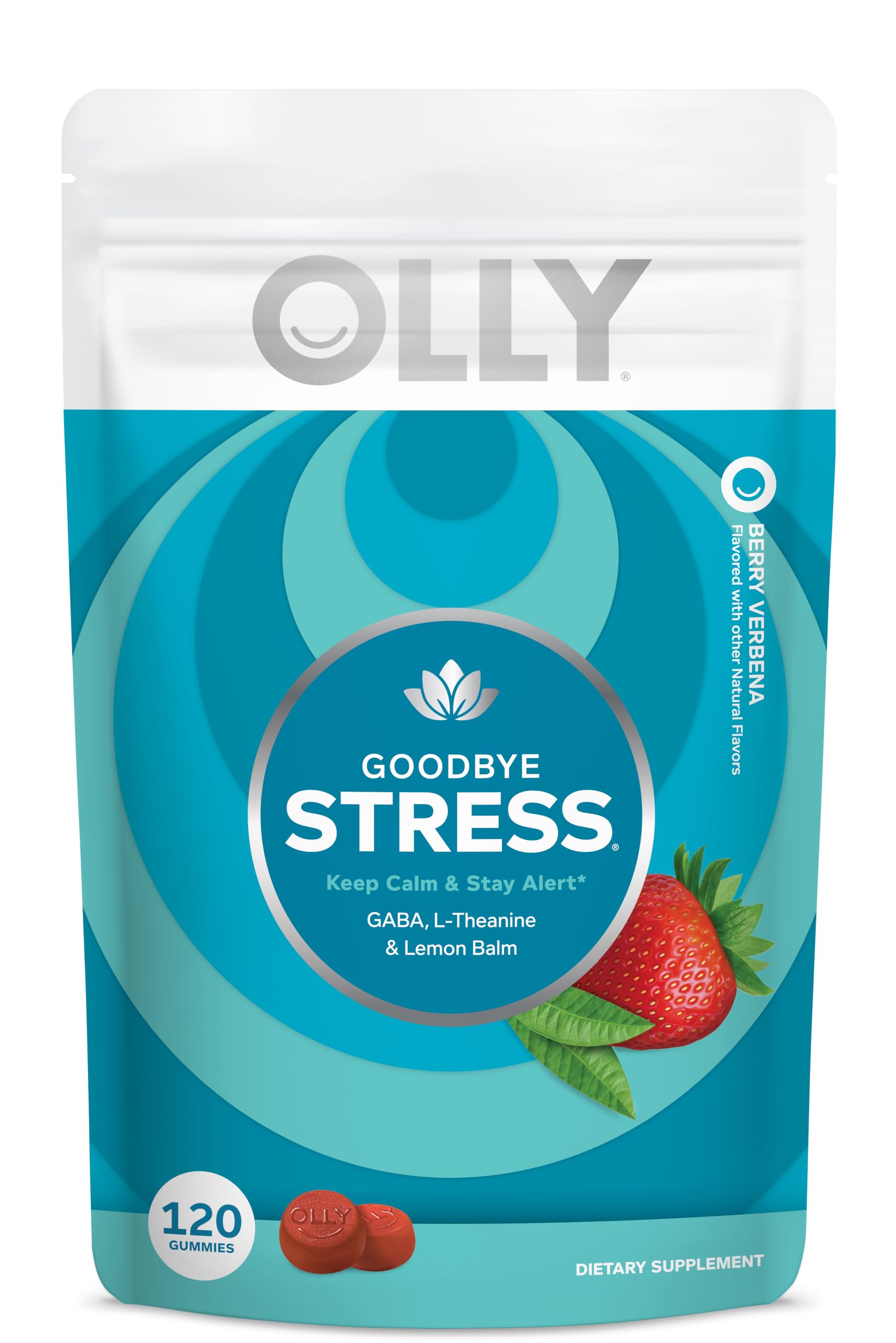 OLLY Goodbye Stress Gummies GABA L-Theanine Lemon Balm Stress Relief Supplement Berry Flavor - 120 Count