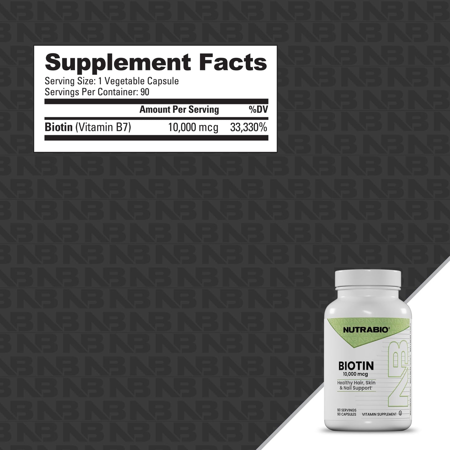 NutraBio Biotin 10000mcg Vegetable Capsules, 90 Count