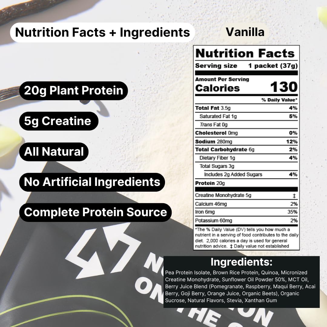 Nutrition On The Go Vegan Protein Powder with Creatine – Vanilla, 60 Packets
