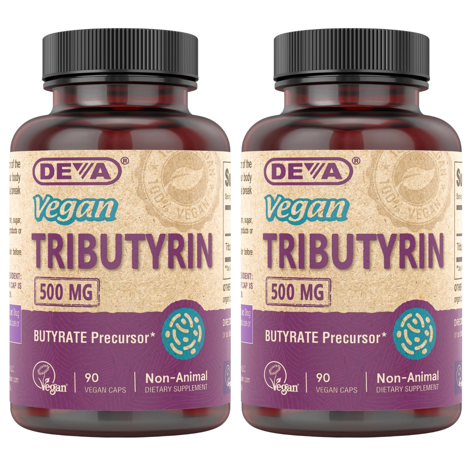 DEVA Vegan Tributyrin Supplement - Butyrate Precursor, Gut Barrier Support, Butyric Acid, 500 mg Vegan Capsules, 180 Capsules