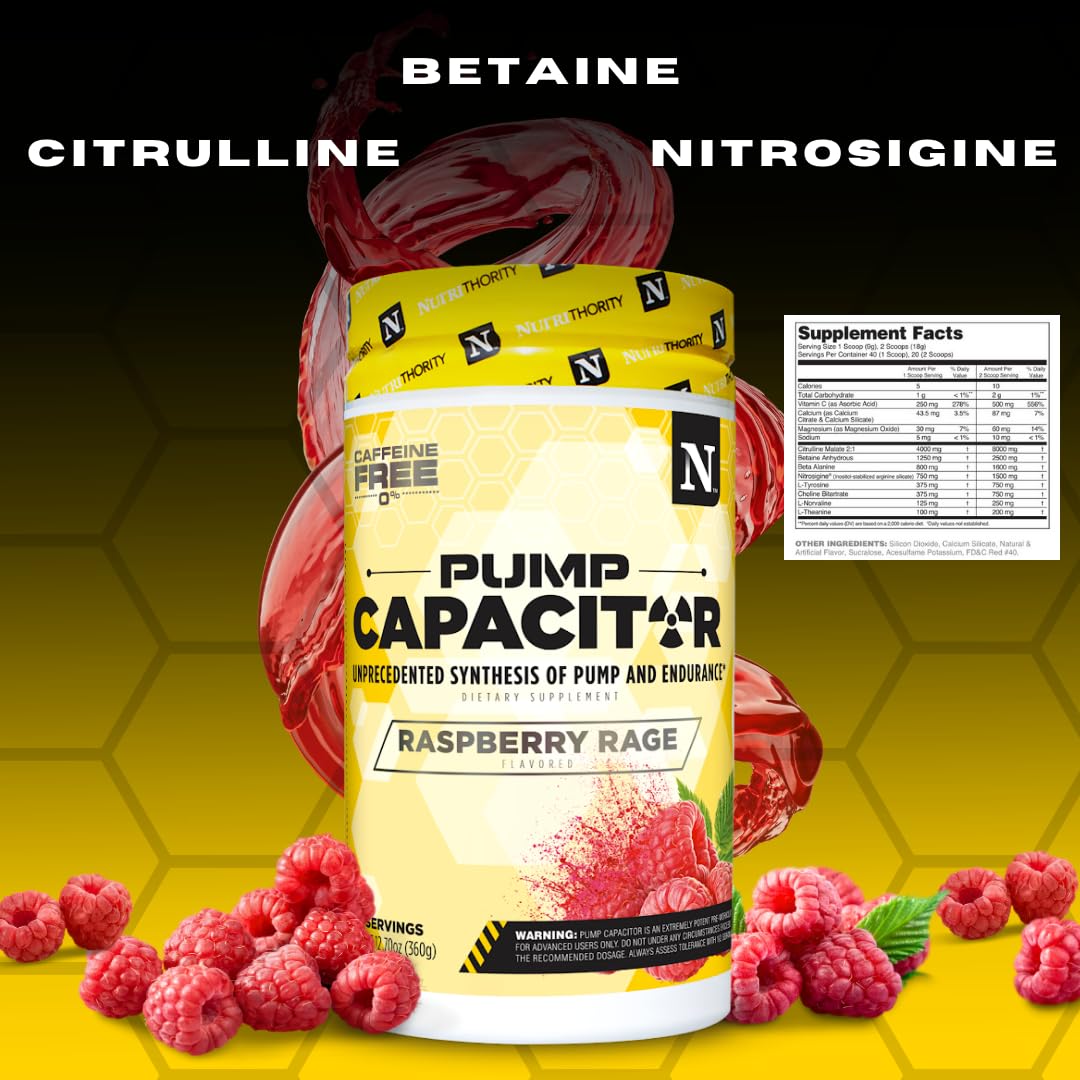 Nutrithority Pump Capacitor Non-Stimulant Sugar-Free Pre Workout for Men & Women, Unflavored (Powder), 19