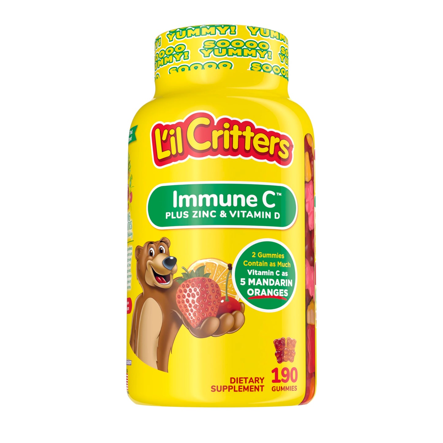 Lil Critters Immune C Gummy Supplement with Vitamin C, Zinc and Vitamin D3 for Immune Support, 190 Count