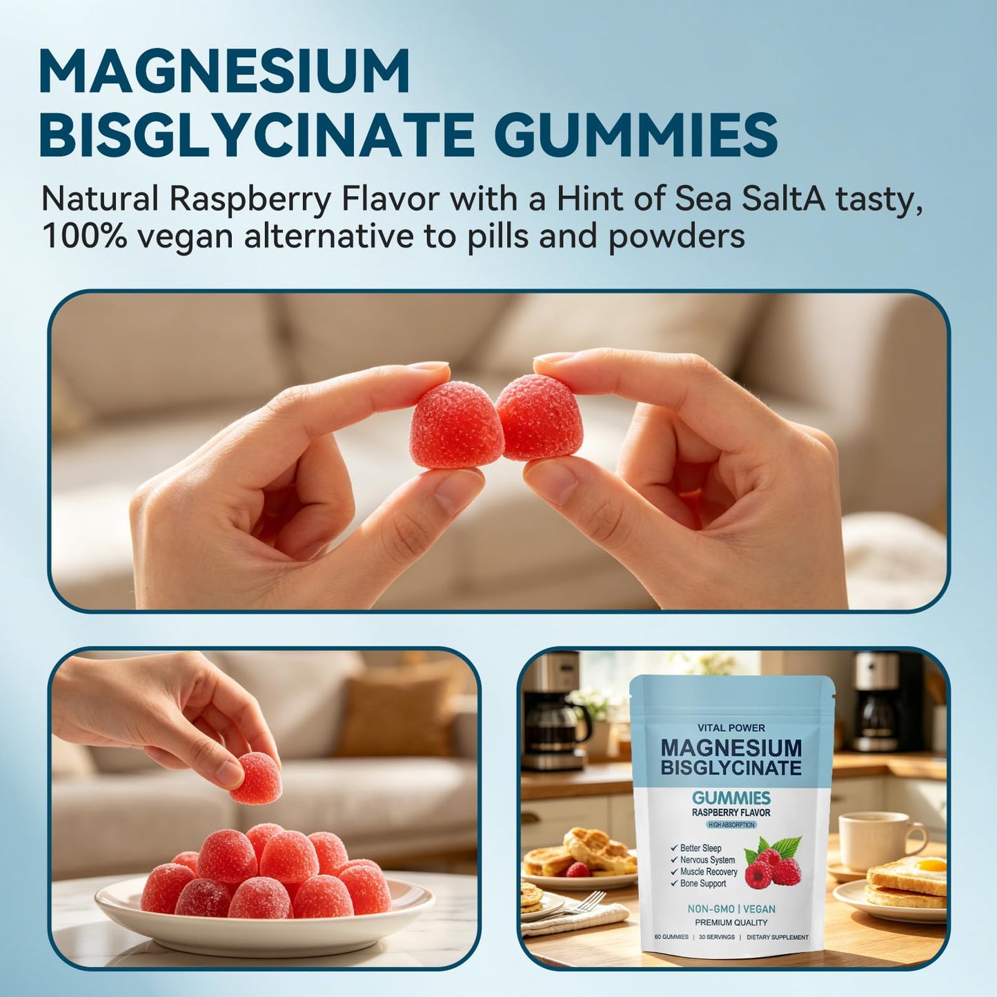 WXZQQ Magnesium Bisglycinate Gummies, 60 Count
