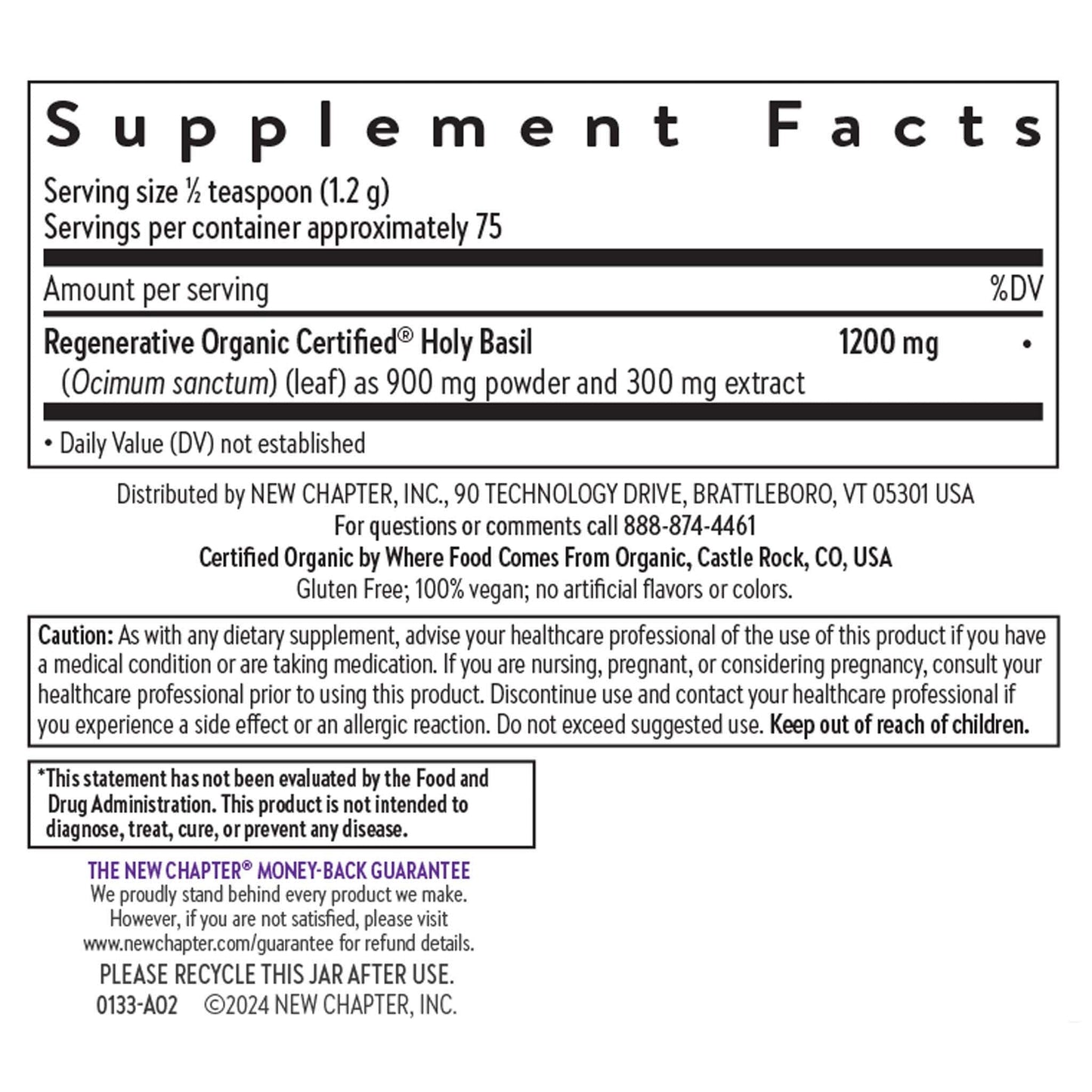 New Chapter Organic Holy Basil Booster Powder 75 Servings