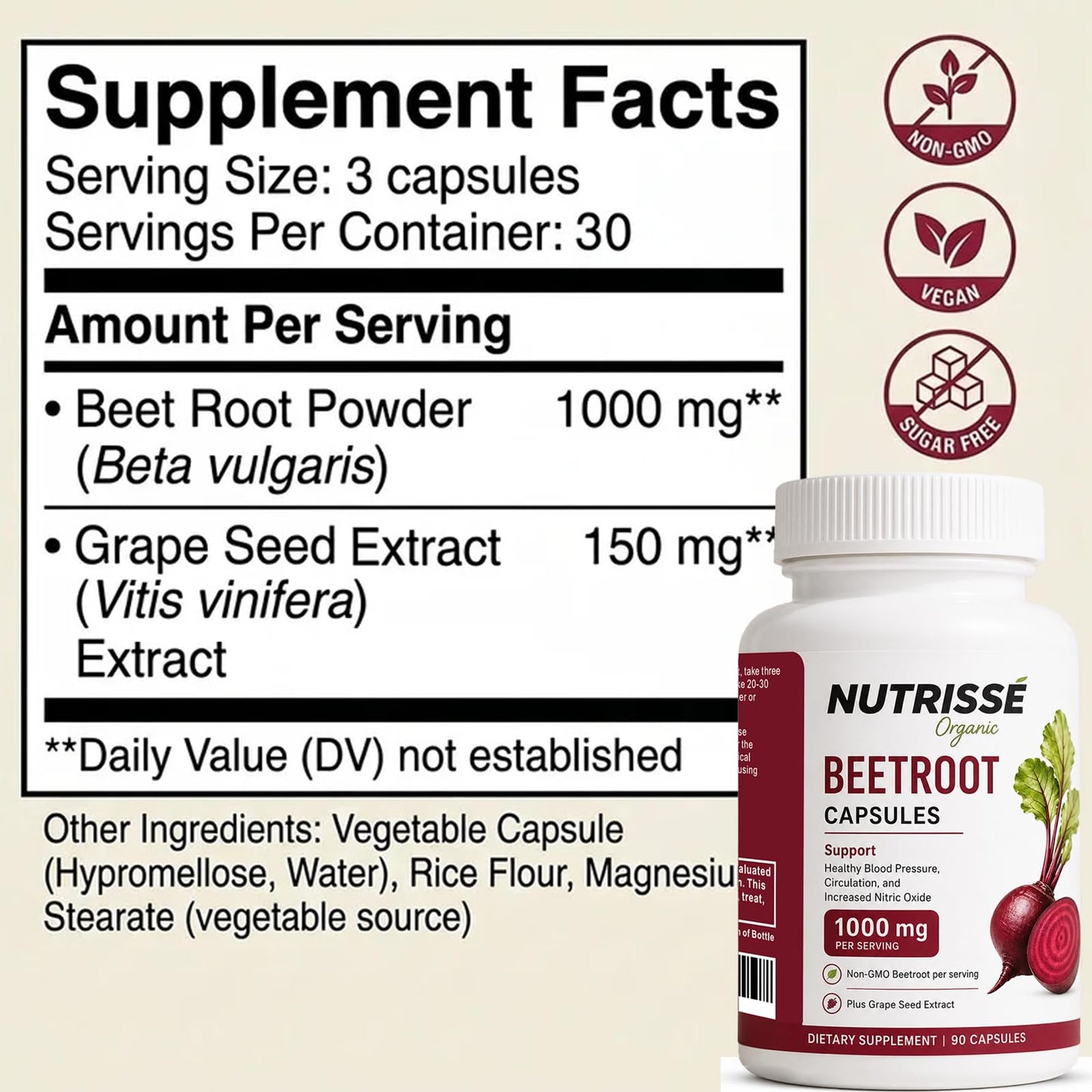 Nutrisse Organic Beetroot Capsules 90 Capsules