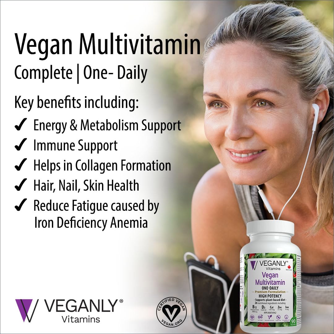VEGANLY Vitamins Vegan Multivitamin One-Daily Nutrition Support for Vegans & Vegetarians, 90 Tablets