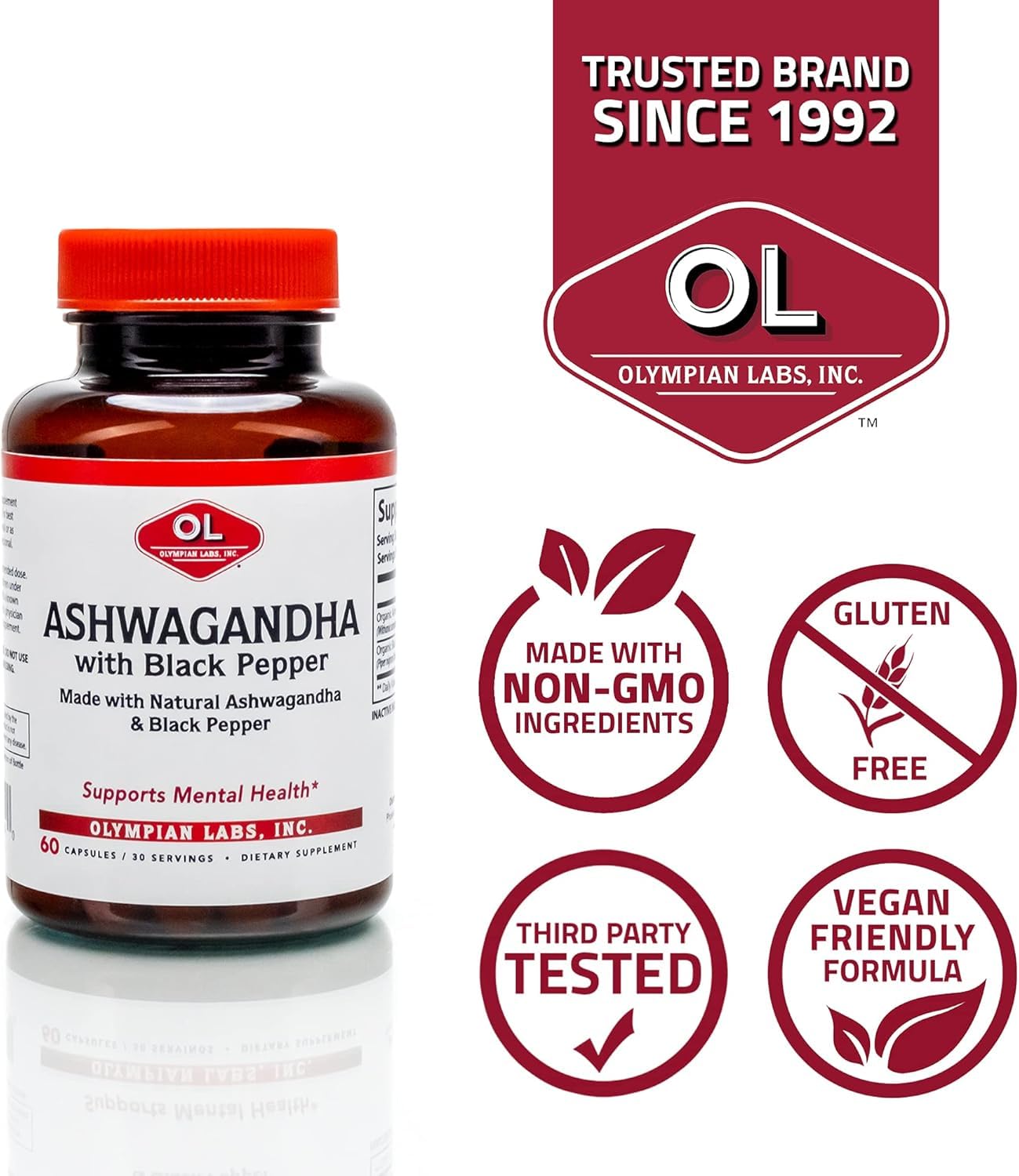 Olympian Labs Organic Ashwagandha with Black Pepper Capsules, 60 Capsules