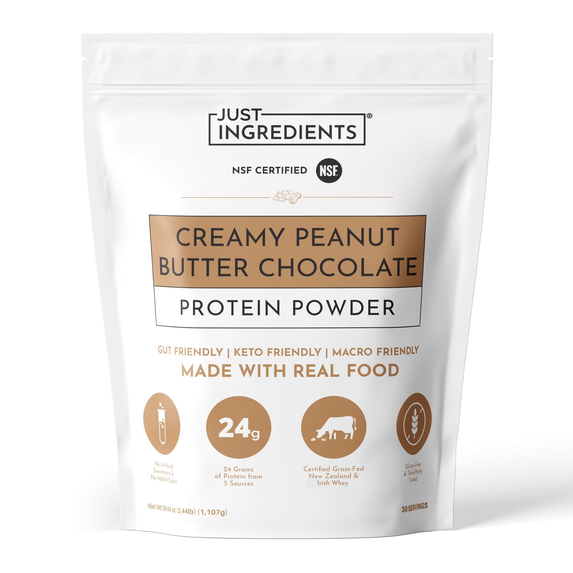 JUST INGREDIENTS Creamy Peanut Butter Chocolate Protein Powder 23 Servings