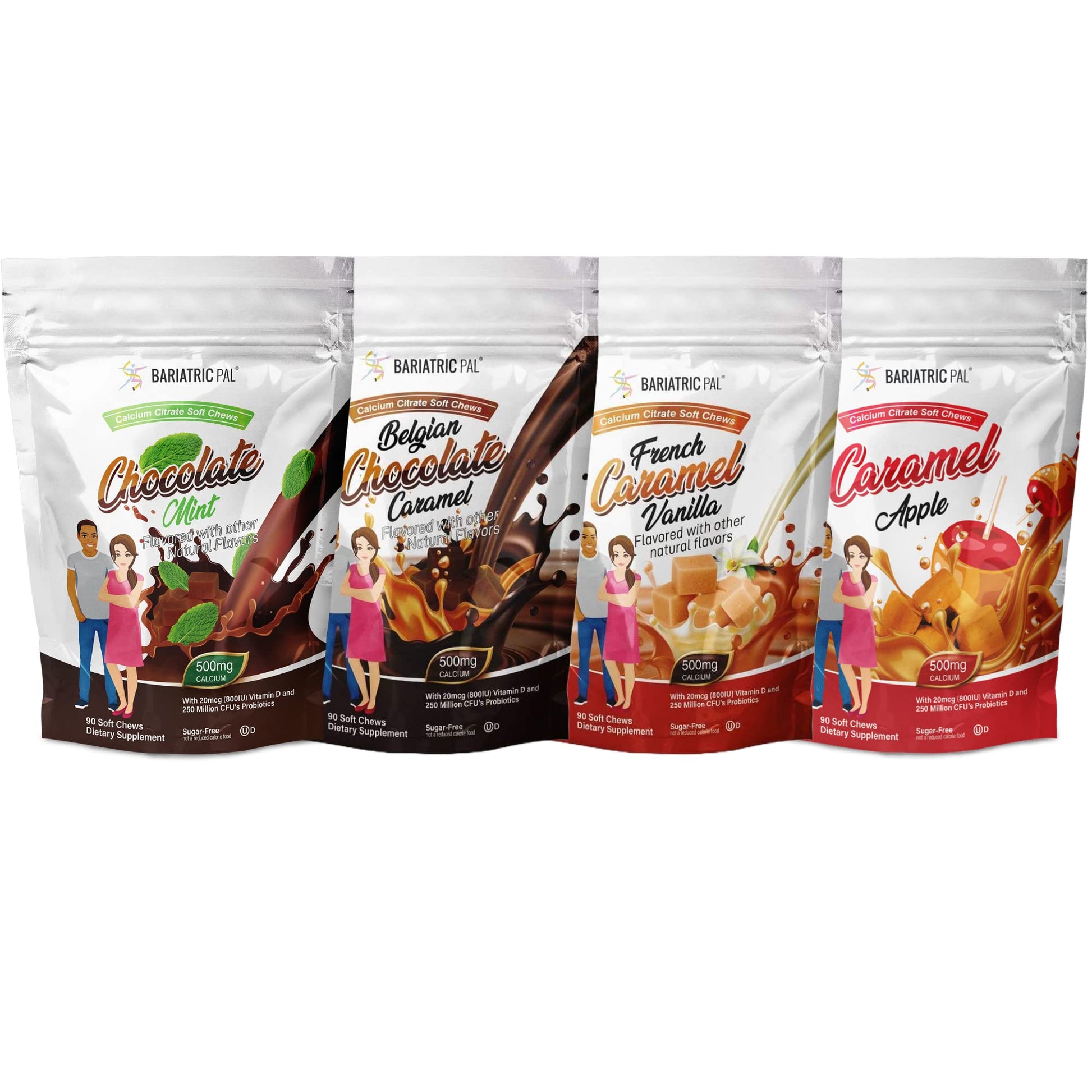 BariatricPal Sugar-Free Calcium Citrate Soft Chews 500mg with Probiotics, 4 Bags