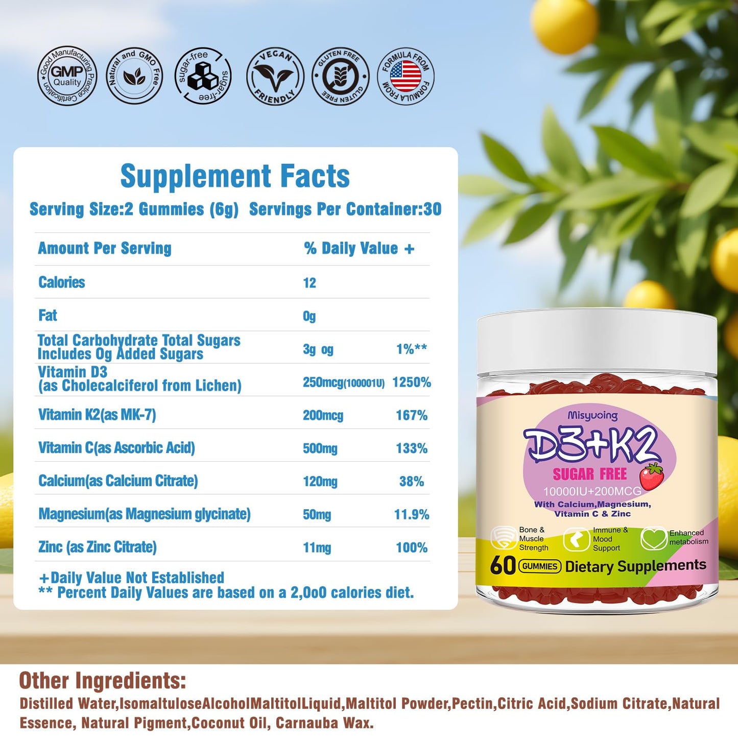 Misyvoing Vitamin D3 K2 Gummies 60 Count