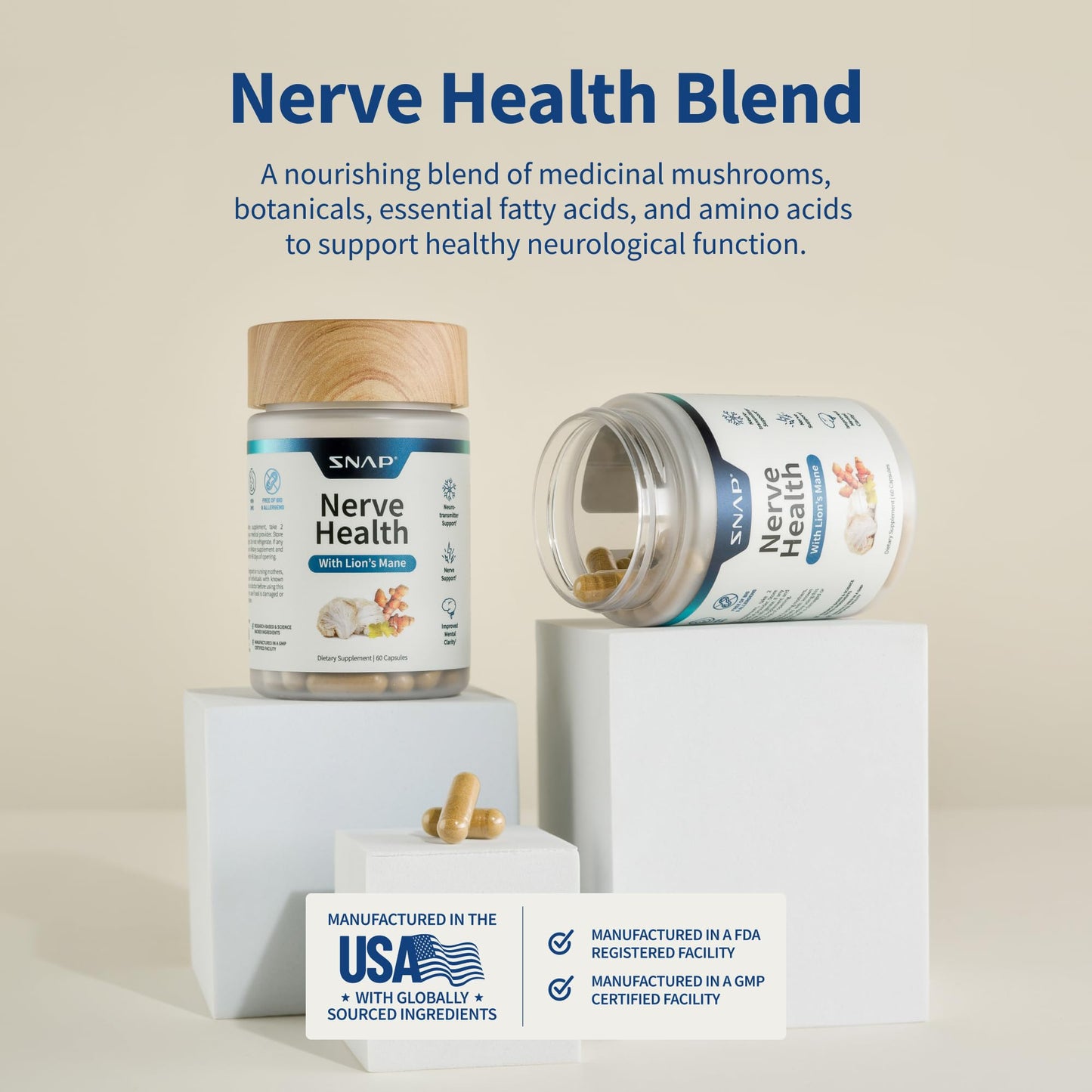 Snap Supplements Nerve Health Support with Lion's Mane Capsules 60
