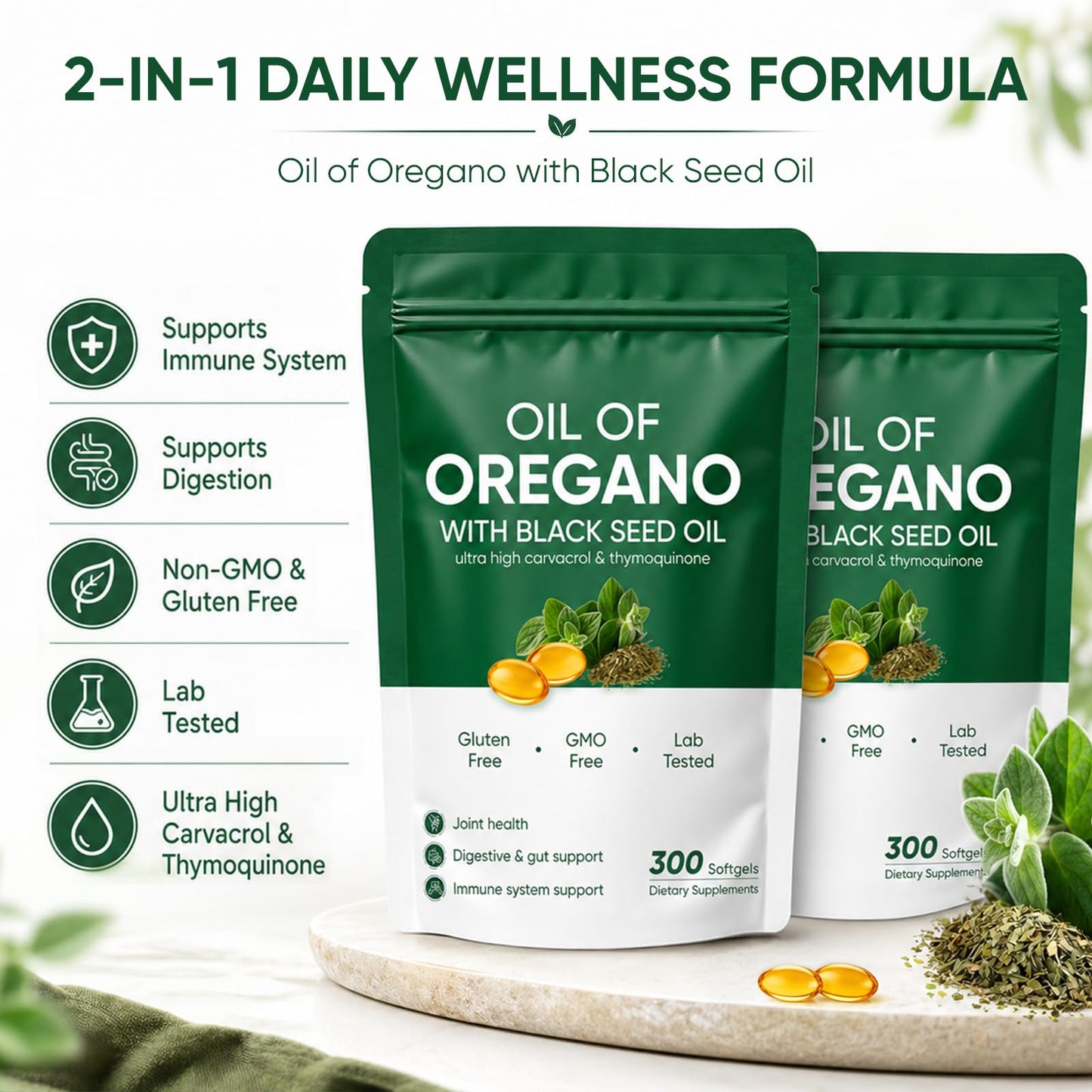 NUDENTA Oil of Oregano with Black Seed Oil Softgels, 300 Count
