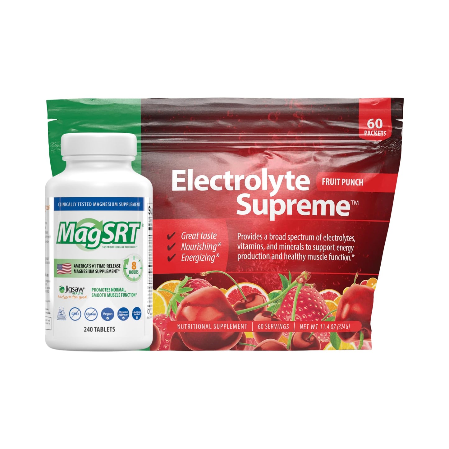 Jigsaw Health MagSRT Magnesium Tablets, 240 Tablets, and Electrolyte Supreme Packets, 60 Servings