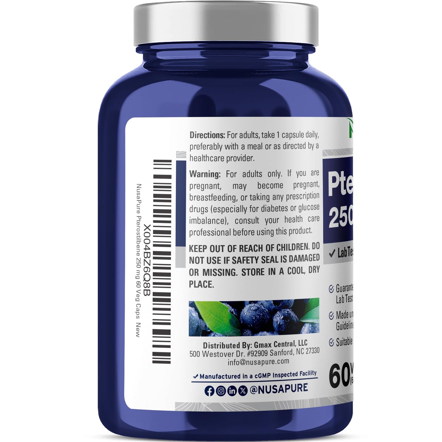 NusaPure Pterostilbene 250mg Capsule, 60 Capsules