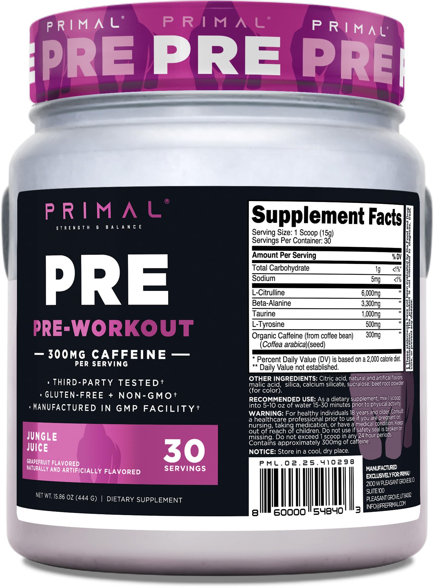 Primal Pre-Workout Powder (Grapefruit), 15.86 Ounce