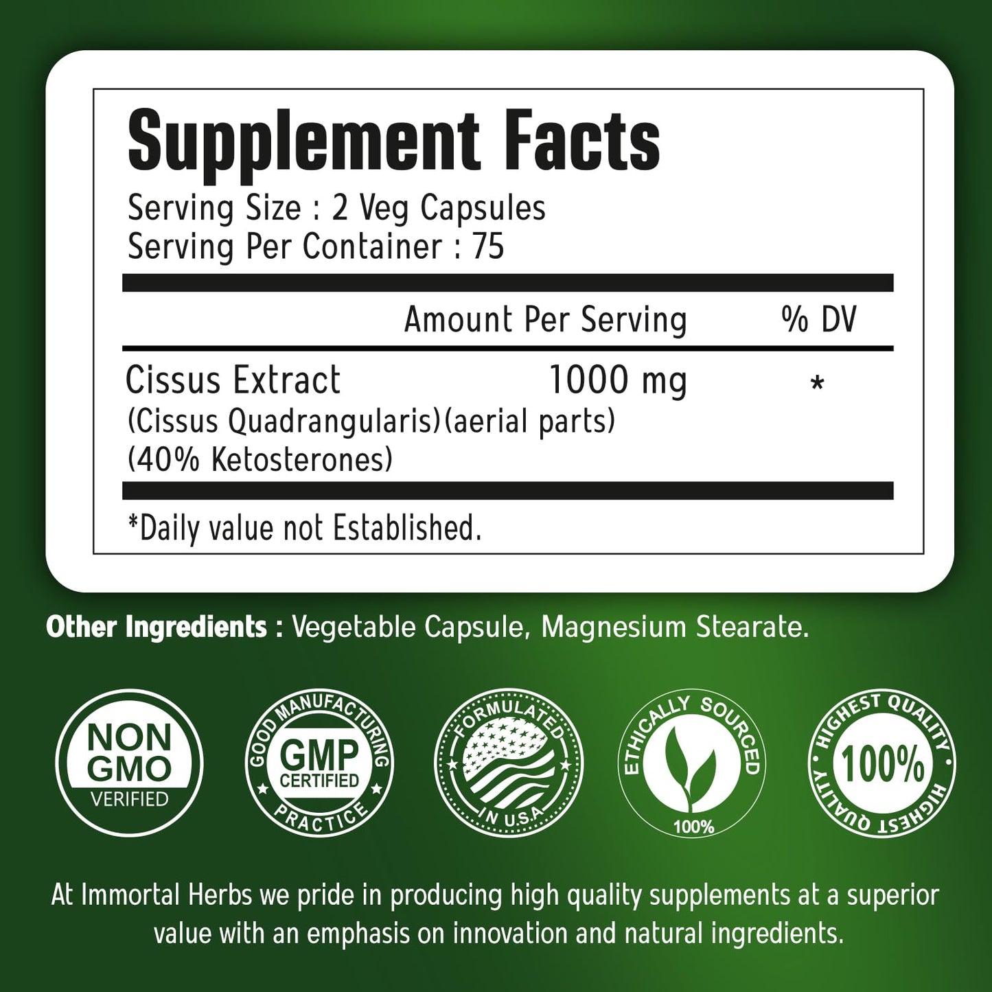 Immortal Herbs Cissus Quadrangularis Supplement Capsules 150