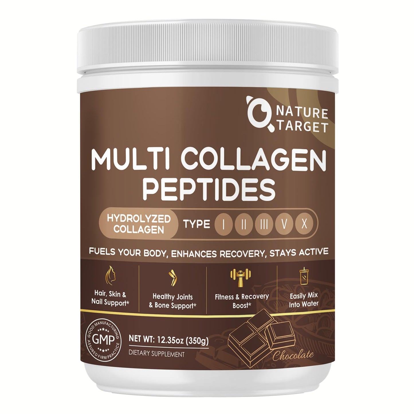 NATURE TARGET Chocolate Collagen Peptides Powder, 12.35 Ounce