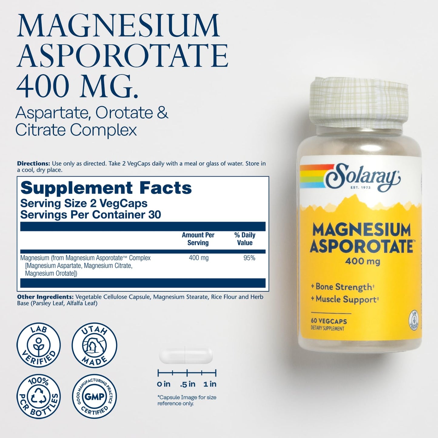 SOLARAY Magnesium Asporotate 400mg Capsule, 60 Count