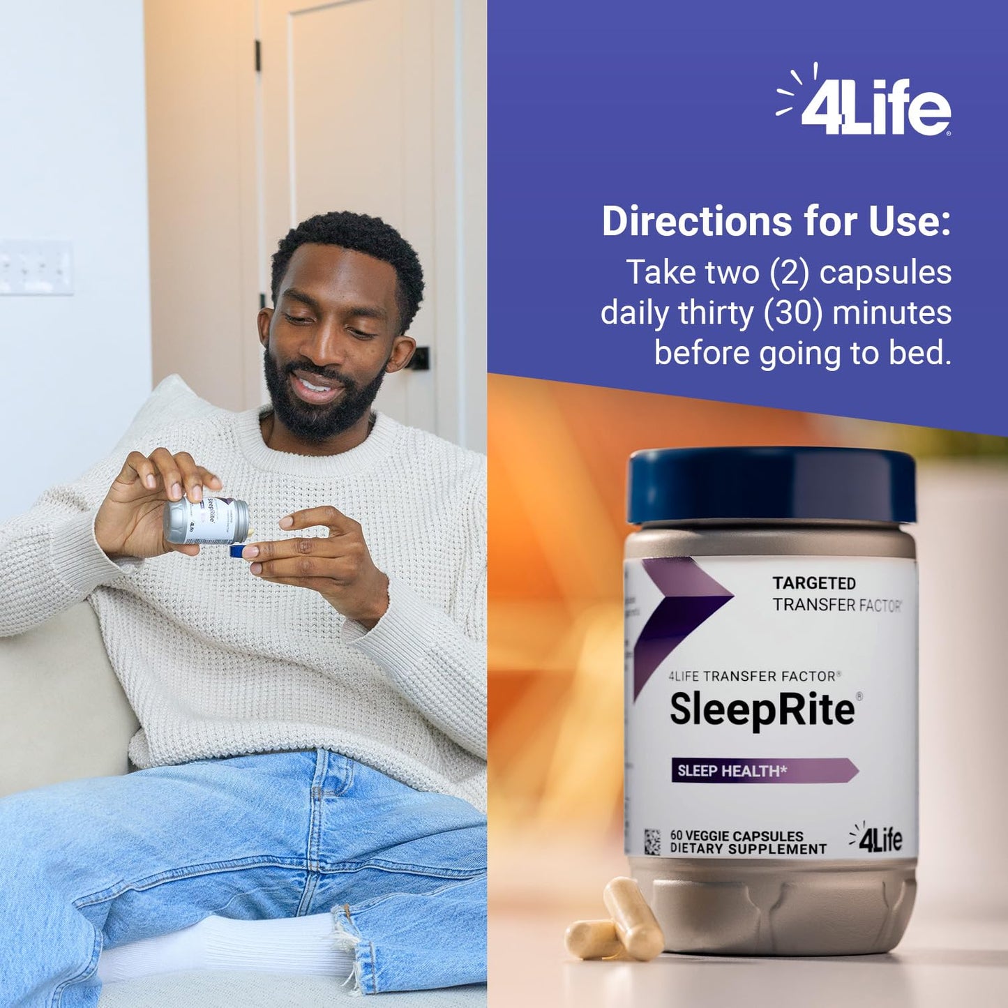4Life Transfer Factor SleepRite Sleep Support with Melatonin Capsule, 60 Capsules
