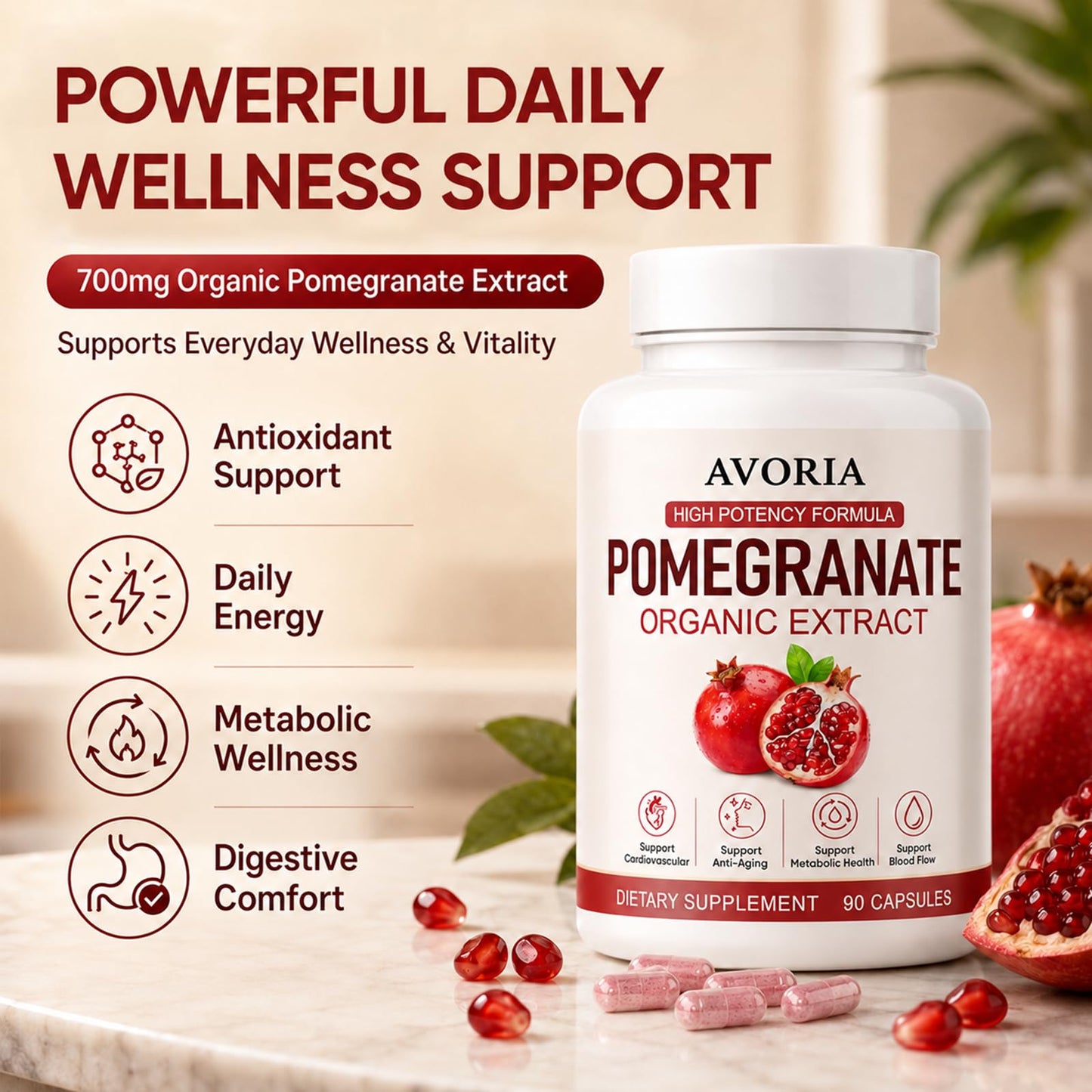 Avoria Organic Pomegranate Extract, 1 Capsule
