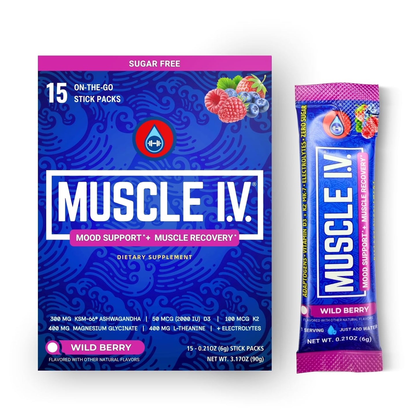 Muscle I.V. Magnesium Glycinate Electrolyte Powder Packets, Wild Berry, 3.17 Ounce