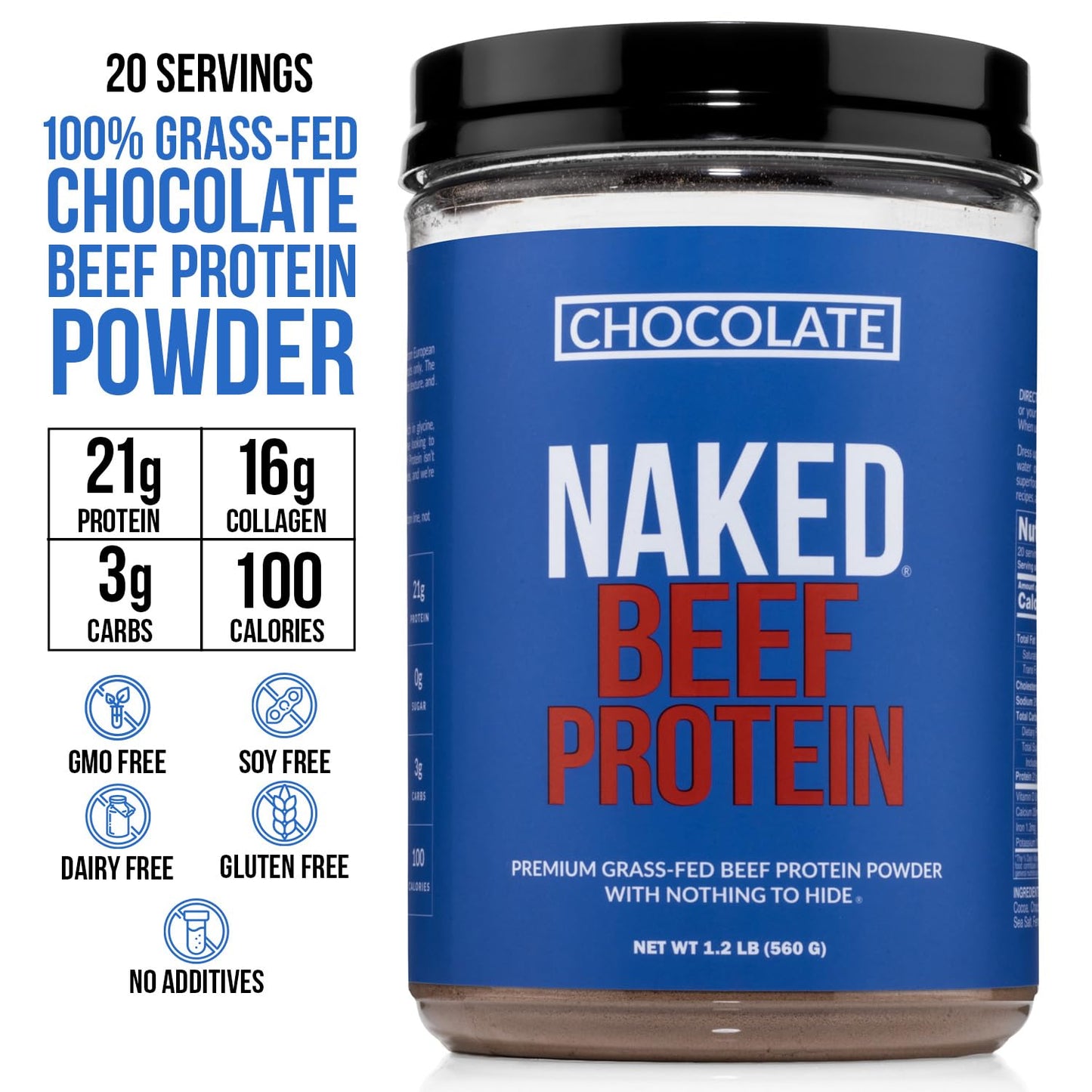 NAKED Chocolate Beef Protein Isolate Powder, 20 Servings