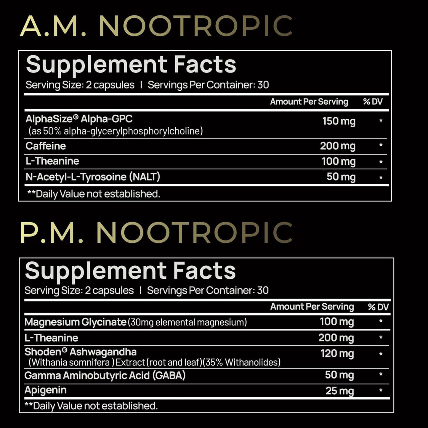 TERRA ELMNT AMPM Nootropic Total Focus + Calm 9X Strength with Caffeine, L-Theanine, Alpha GPC, L-Tyrosine, Ashwagandha Time Release Microbeadlet Capsule, 120