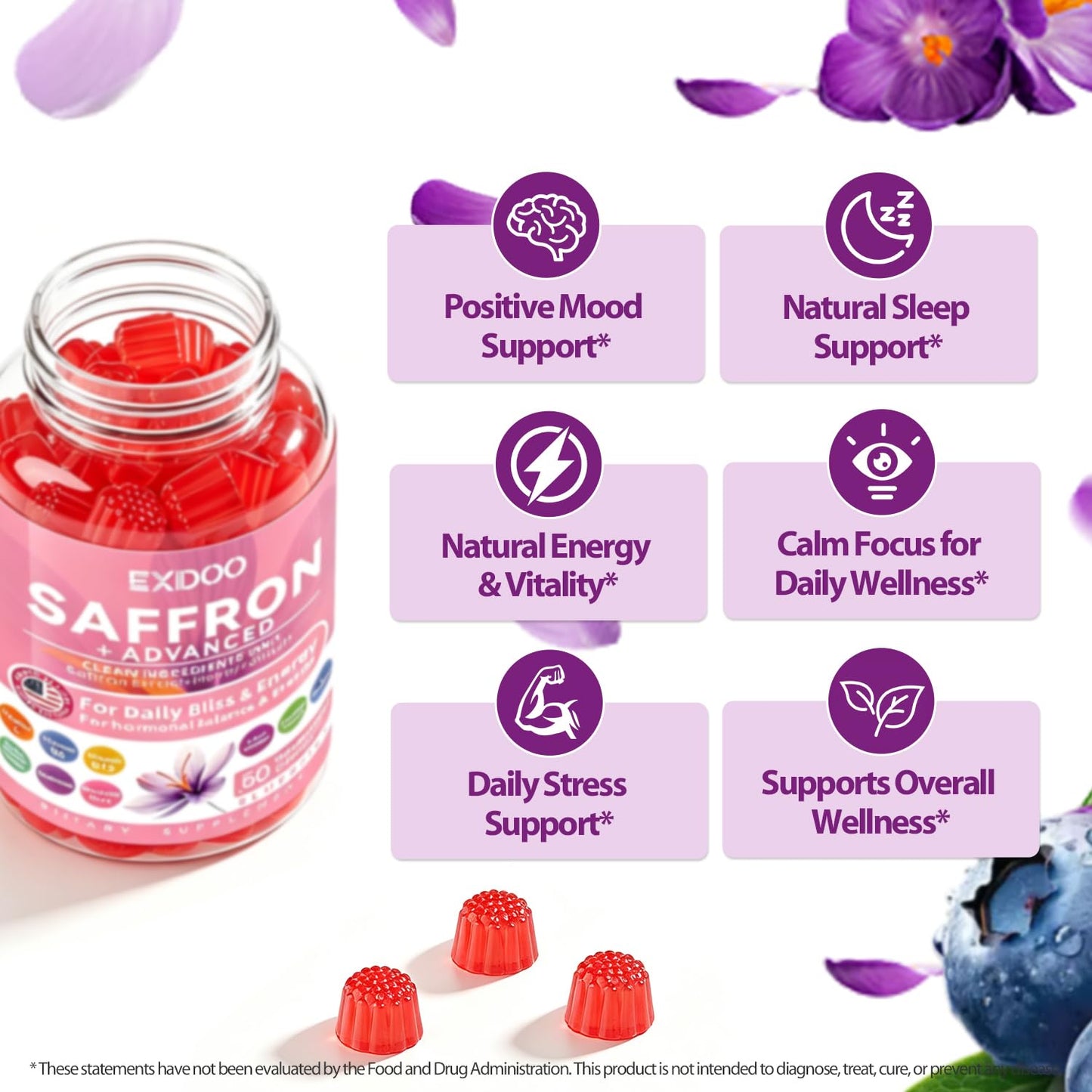 Exdoo Saffron Gummies for Women & Men 60 Count