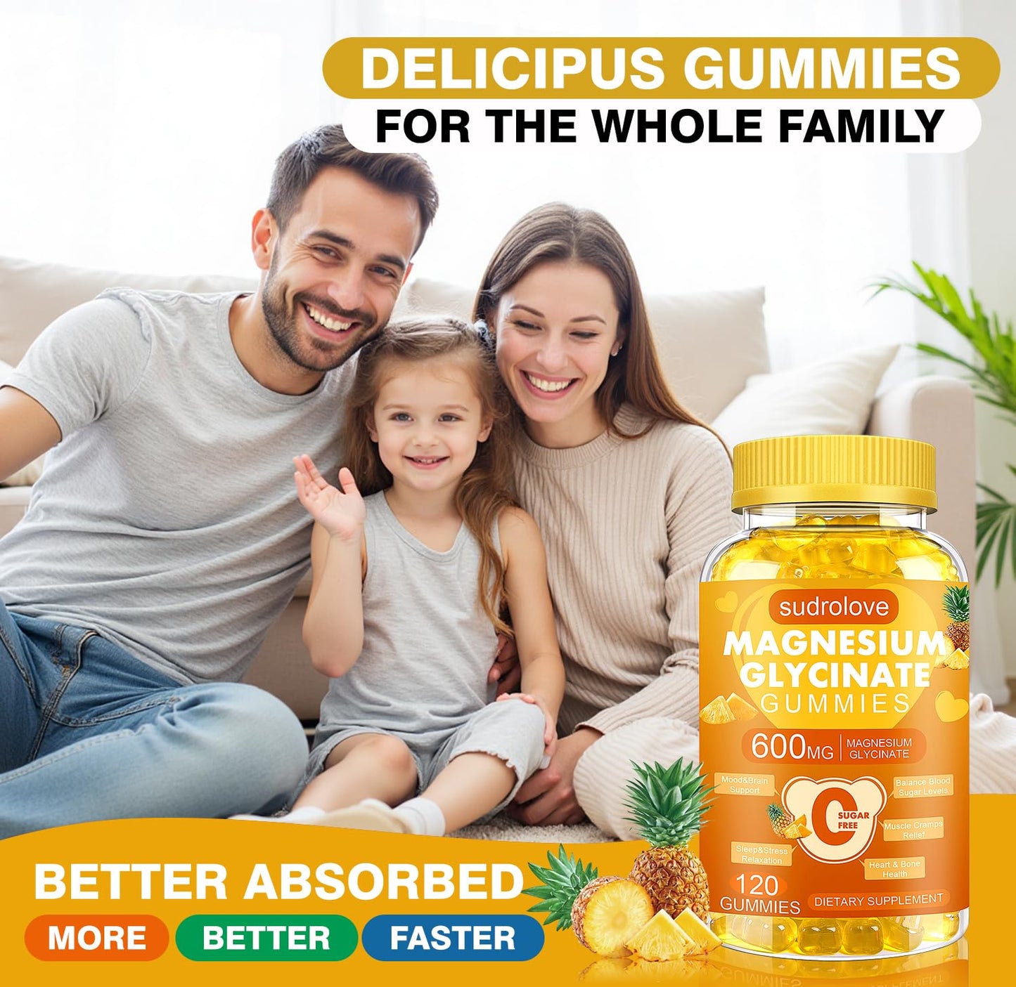 sudrolove Magnesium Glycinate Gummies 600mg per Serving, 120 Count