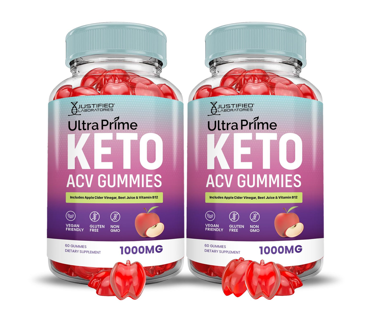 Justified Laboratories Ultra Prime Keto ACV Gummies Advanced Formula 1000MG Apple Cider Vinegar with Pomegranate Beet Juice Powder B12 Vegan Non-GMO 120 Gummies