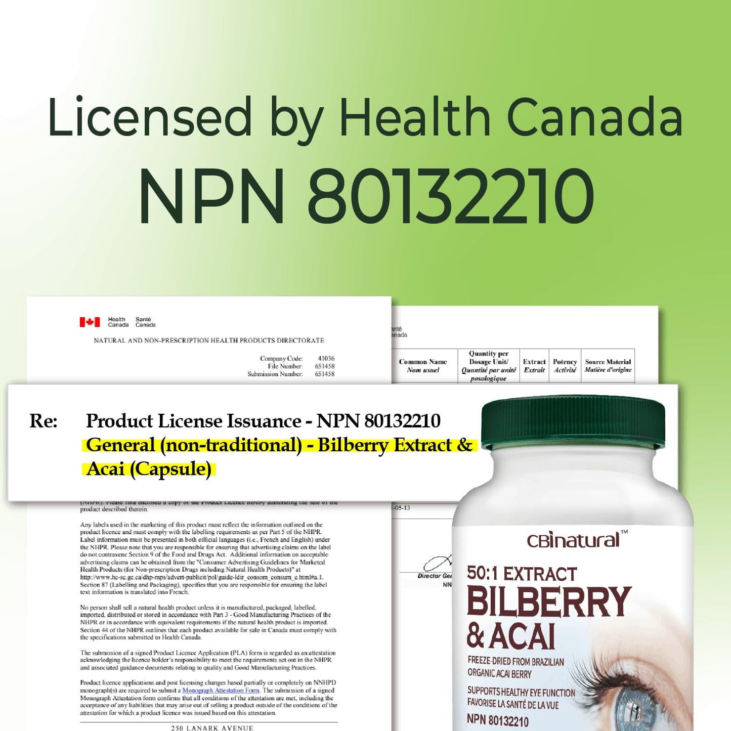 CBI Natural Bilberry 50:1 Extract with Acai Berry Eye Health & Vision Support, 120 Capsules