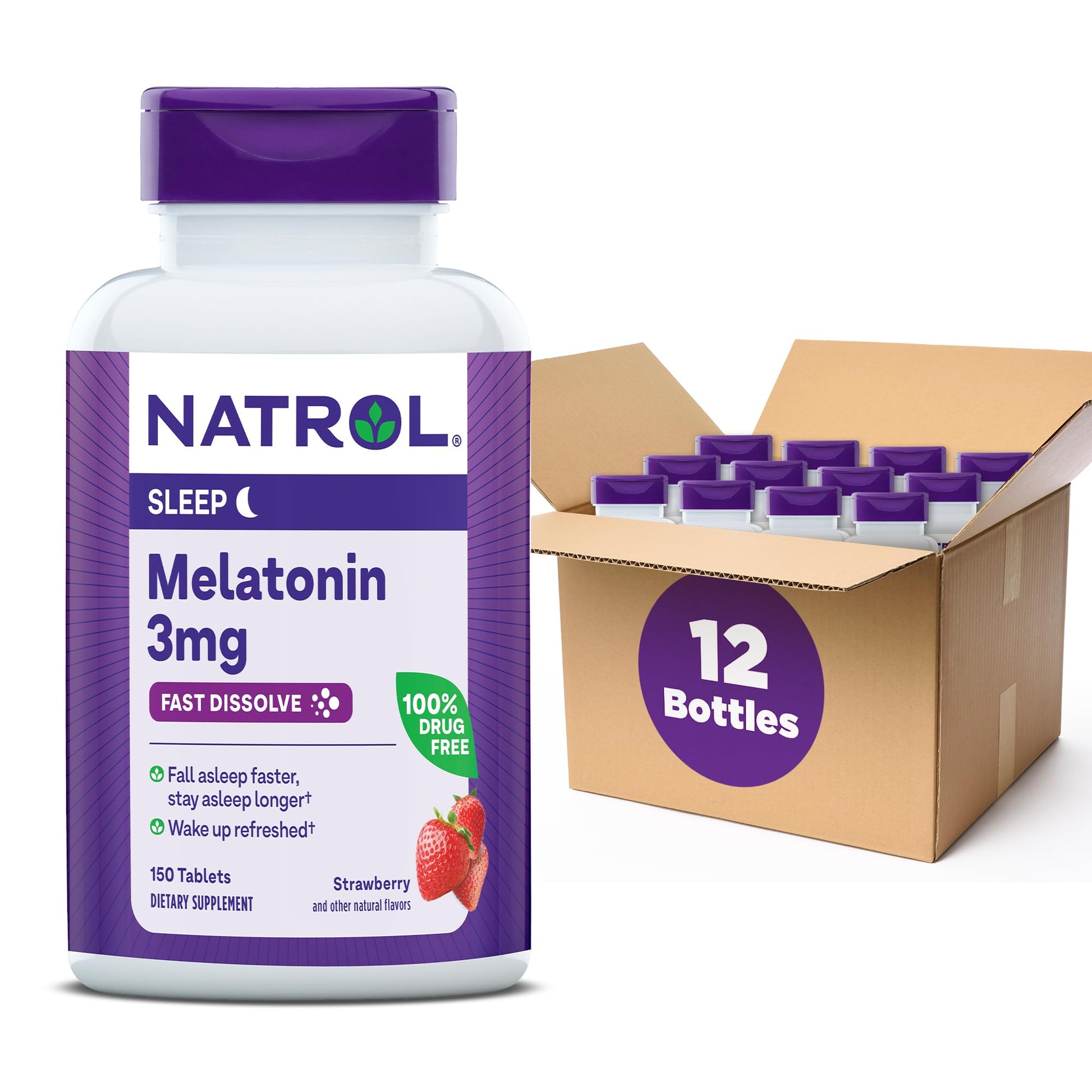 Natrol Melatonin 3mg Strawberry-Flavored Dietary Supplement for Restful Sleep, 1800 Tablets