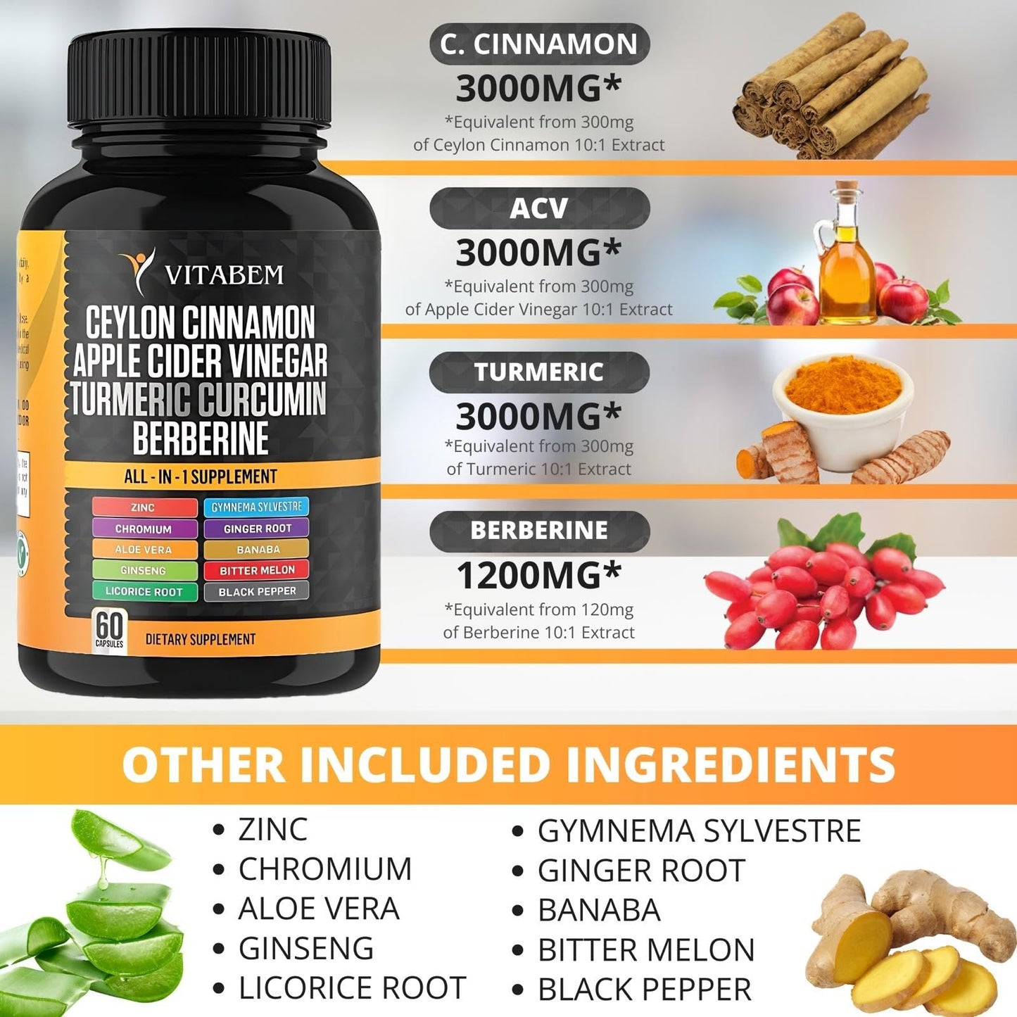 Vitabem Ceylon Cinnamon Capsules, 60 Count