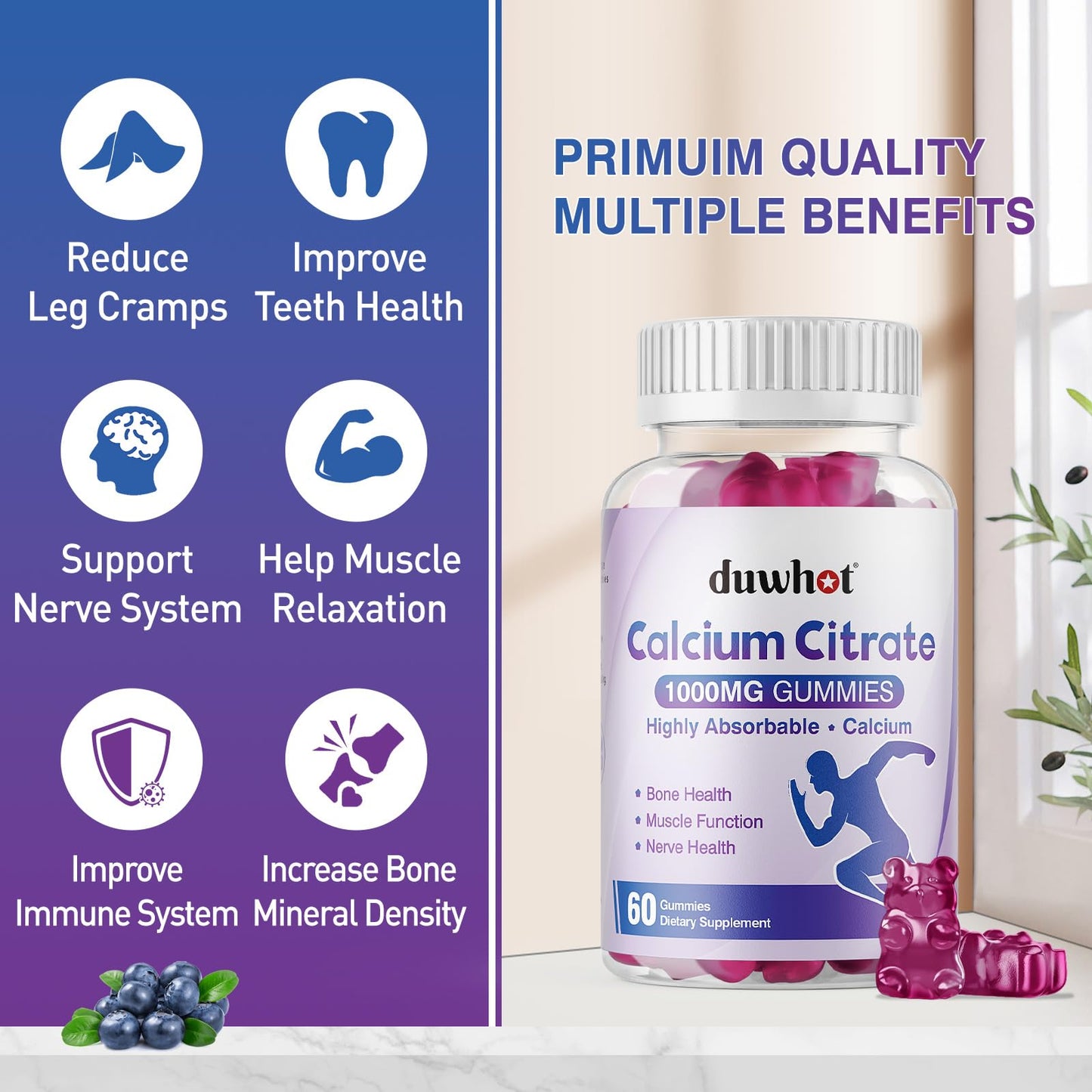 Duwhot Potassium Citrate 1000mg Gummies & Calcium Citrate 1000mg Gummies, 120 Gummies