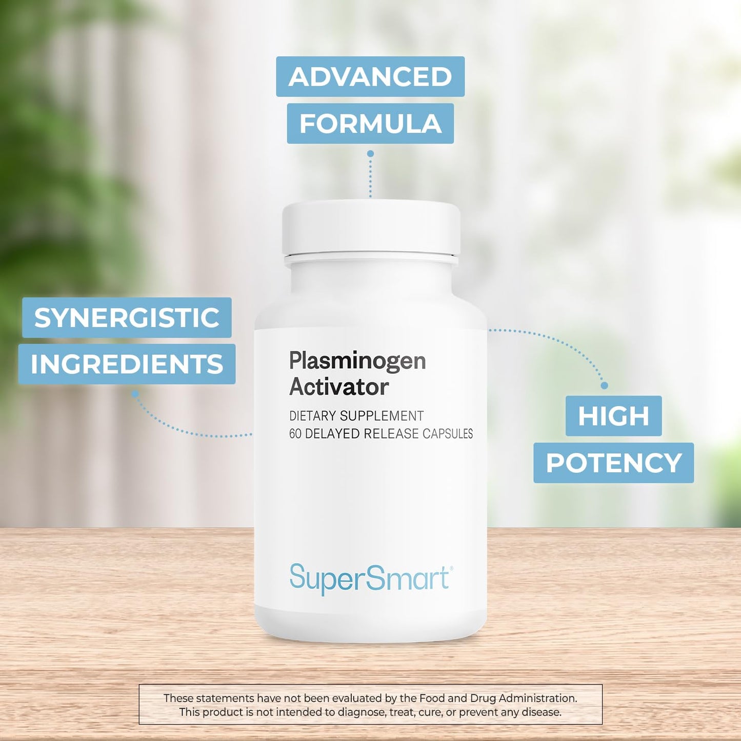 Supersmart Plasminogen Activator (Advanced Formula) 60 Capsules with Pterostilbene, Nattokinase, Serrapeptase, OPC