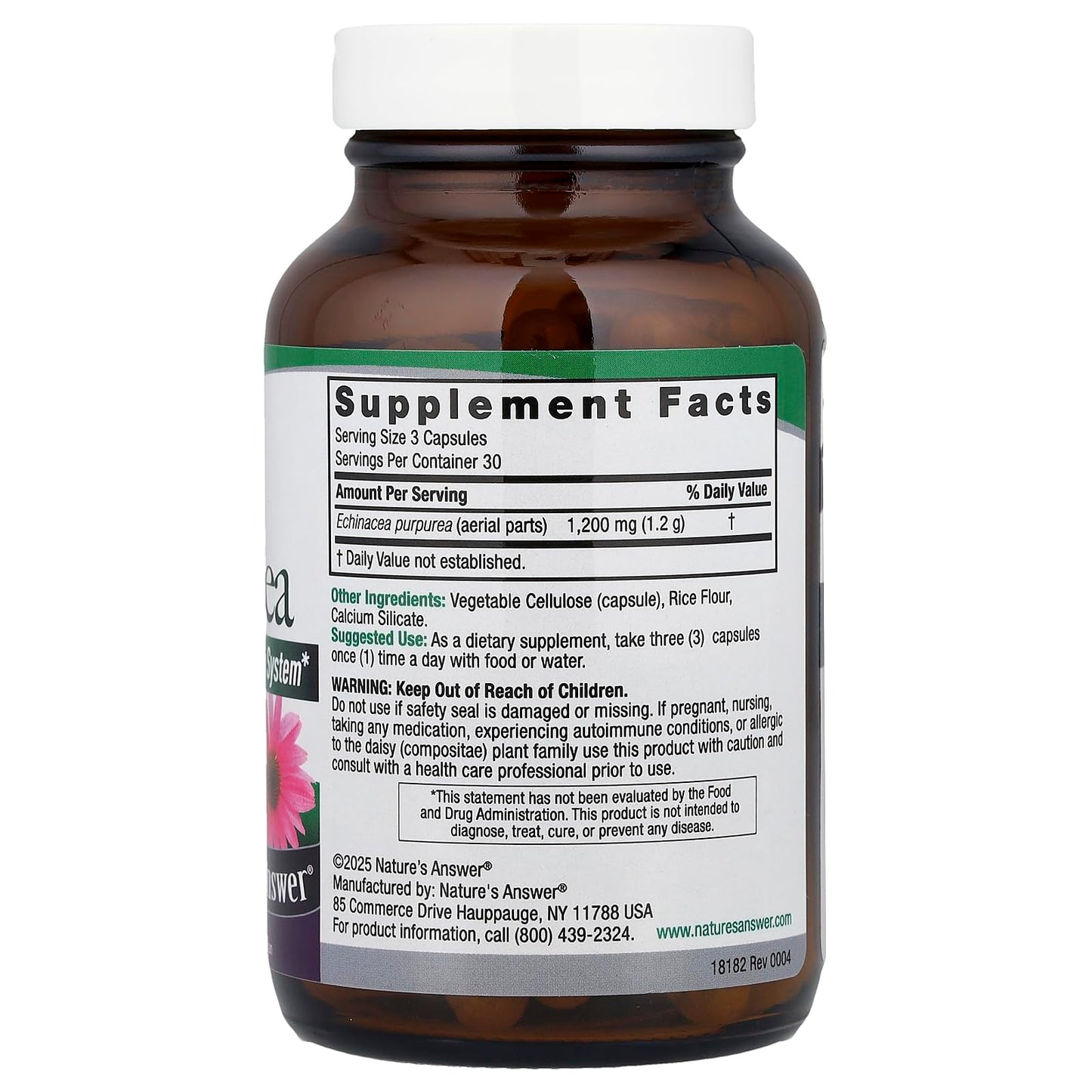 Nature's Answer Echinacea Purpurea Herb 1200 mg Capsule 90 Count