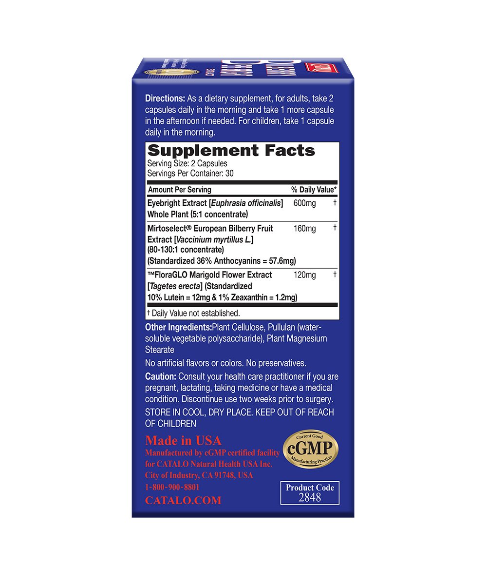 CATALO Bilberry Eyebright Extract Gold Eye Vitamins with Bilberry Lutein and Zeaxanthin, 60 Capsules