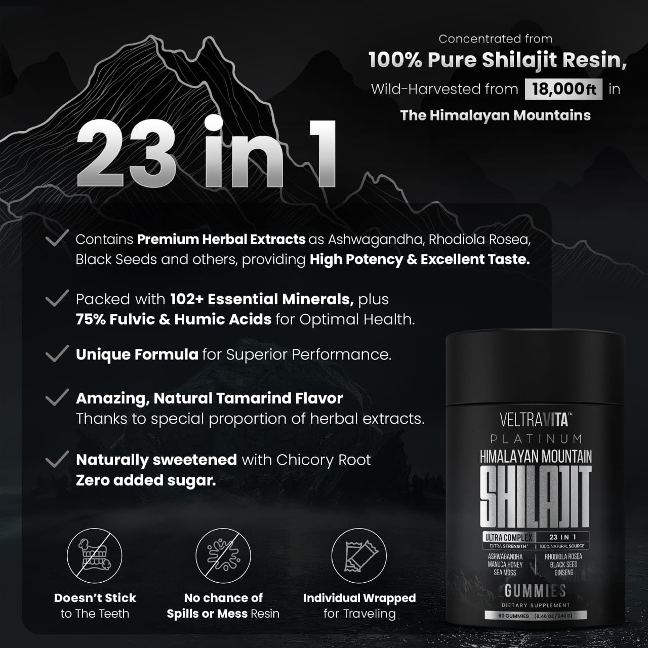 VeltraVita Himalayan Shilajit Gummies, 60 Gummies