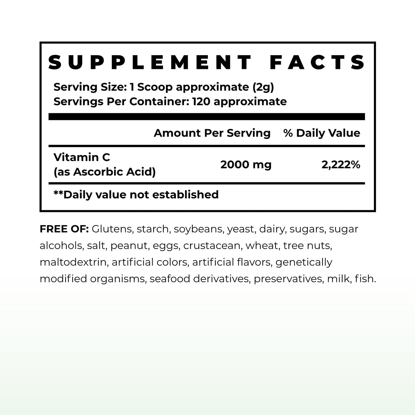 Immune Bio Green Cell Vitamin C High Potency 2000 mg Capsules, 120 Count