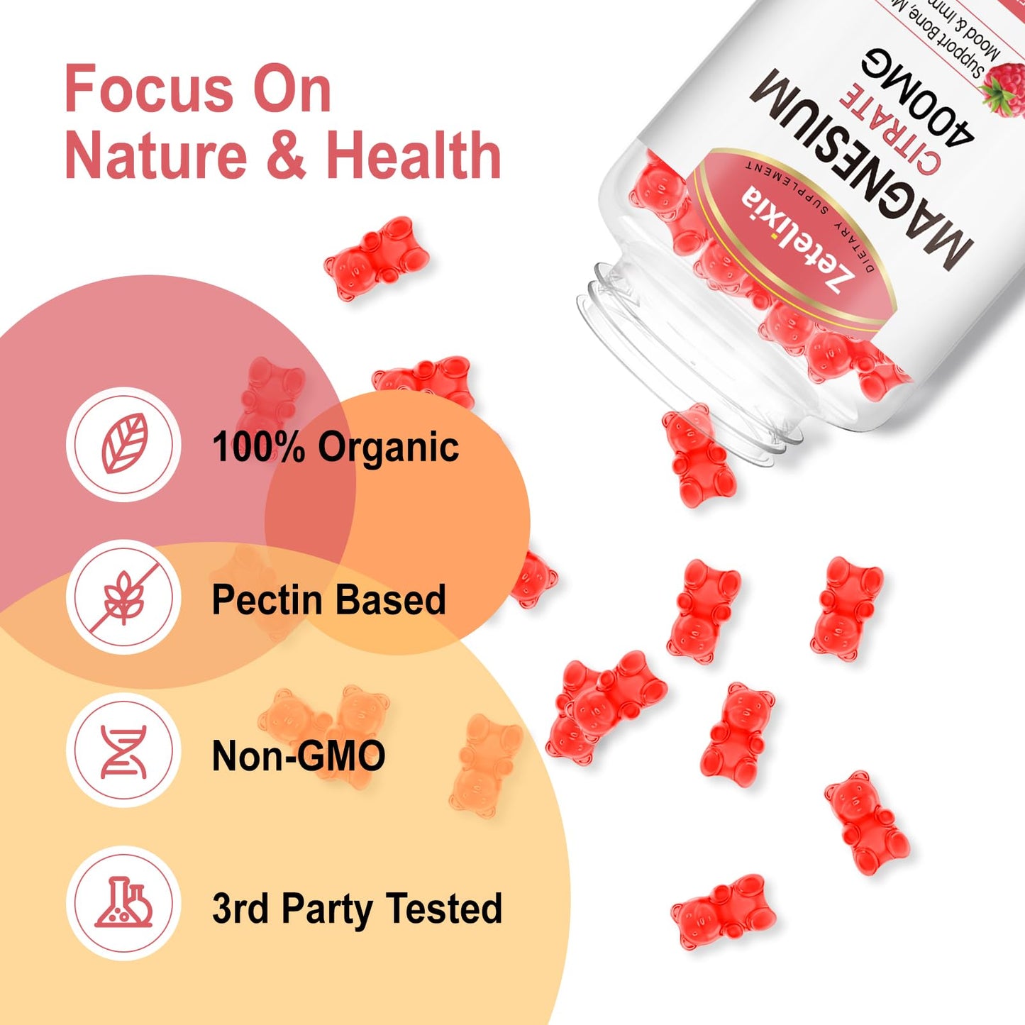 Zetelixia Magnesium Citrate Gummies 400mg, 60 Count