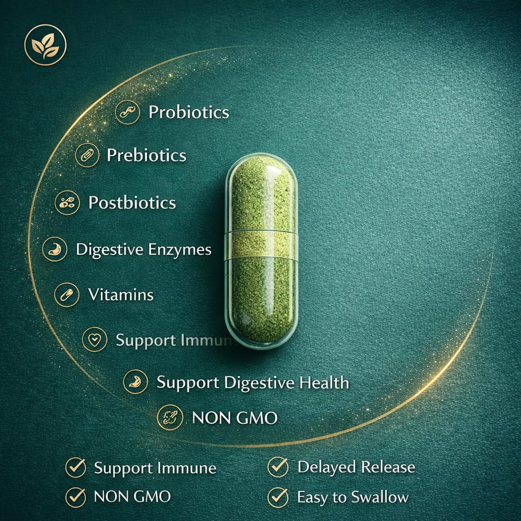 NATURAL NEED Gut Health 5-in-1 Formula with Probiotics, Prebiotics, Postbiotics, Enzymes & Vitamins Delayed Release Capsule 60 Capsules
